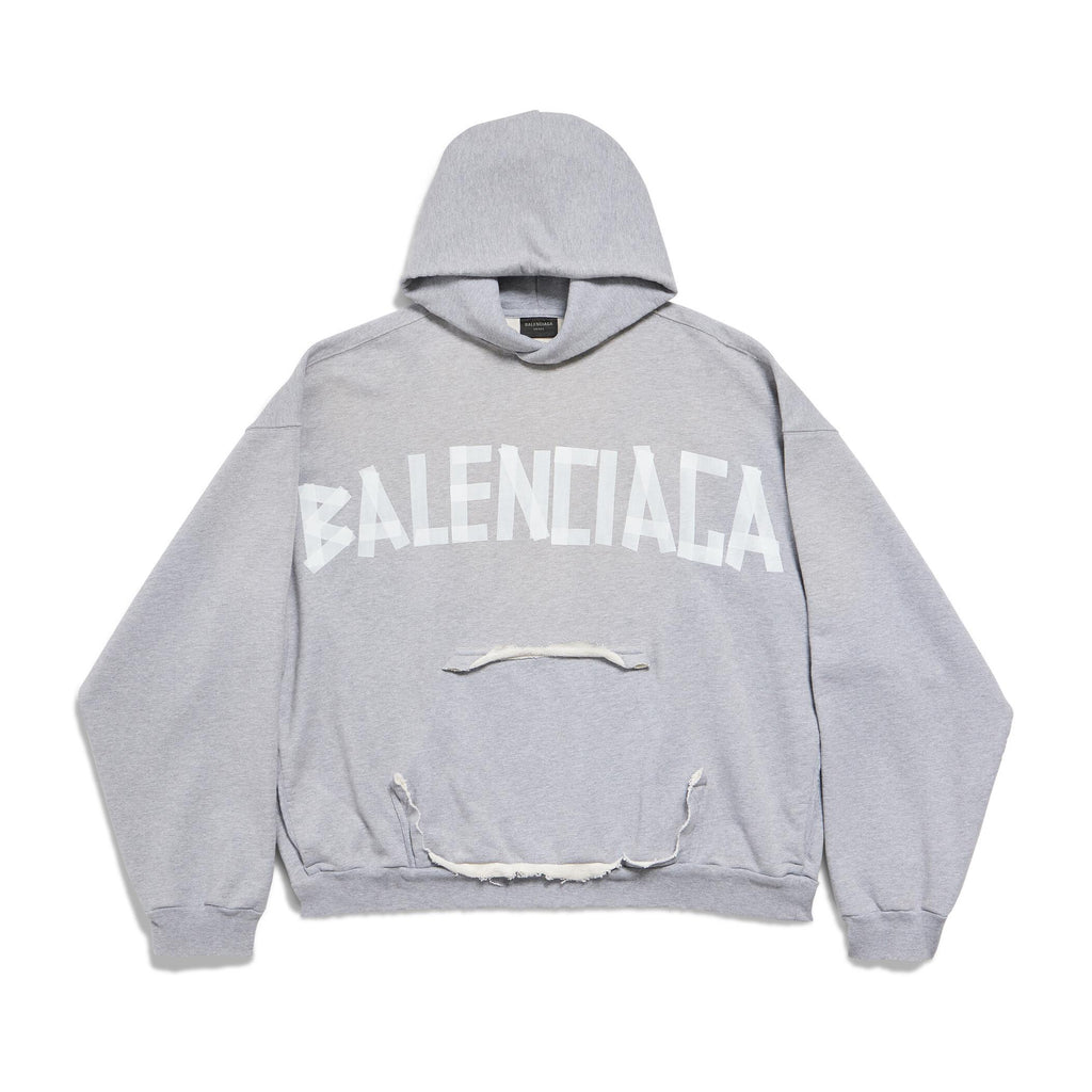 Balenciaga Men's Spring and Autumn Gray Letter Logo Printed Hooded Long Sleeve Sweatshirt Pullover #73489