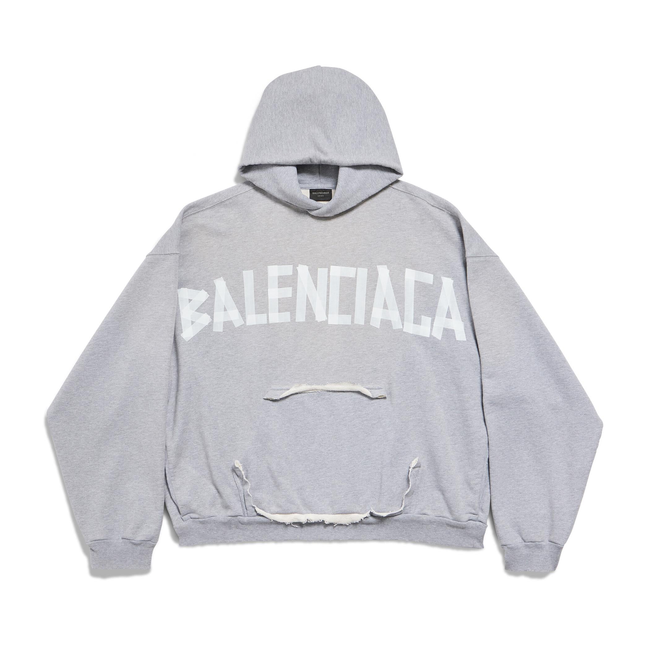 Balenciaga Men's Spring and Autumn Gray Letter Logo Printed Hooded Long Sleeve Sweatshirt Pullover #73489