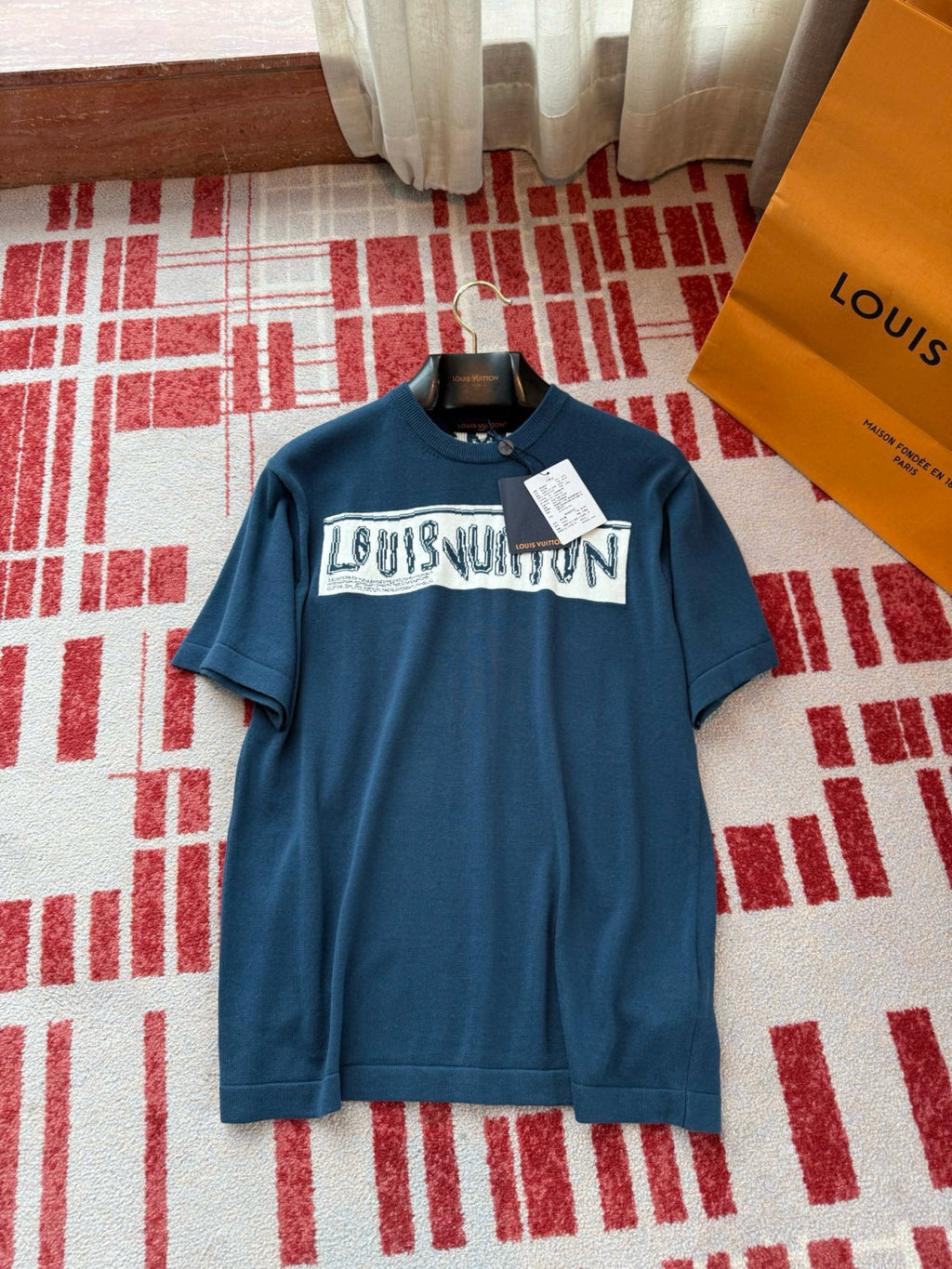 Louis Vuitton Men's Summer Blue Letter Printed Straight Round Neck Cotton Short Sleeve T-Shirt #76457