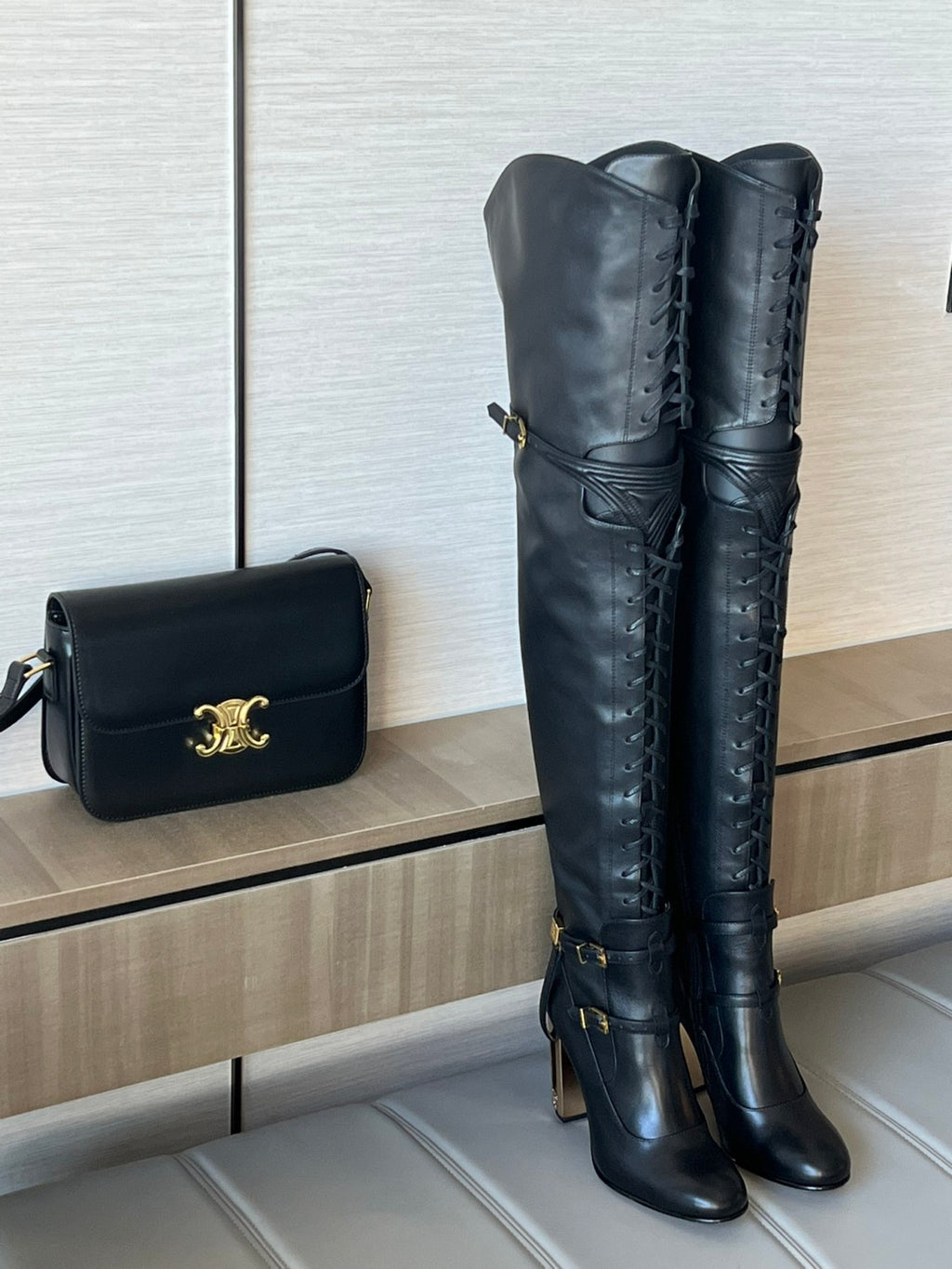 FENDI Women's Classic Solid Color Round-Toe Calfskin Over The Knee Boots For Fall/Winter Shoe #78957