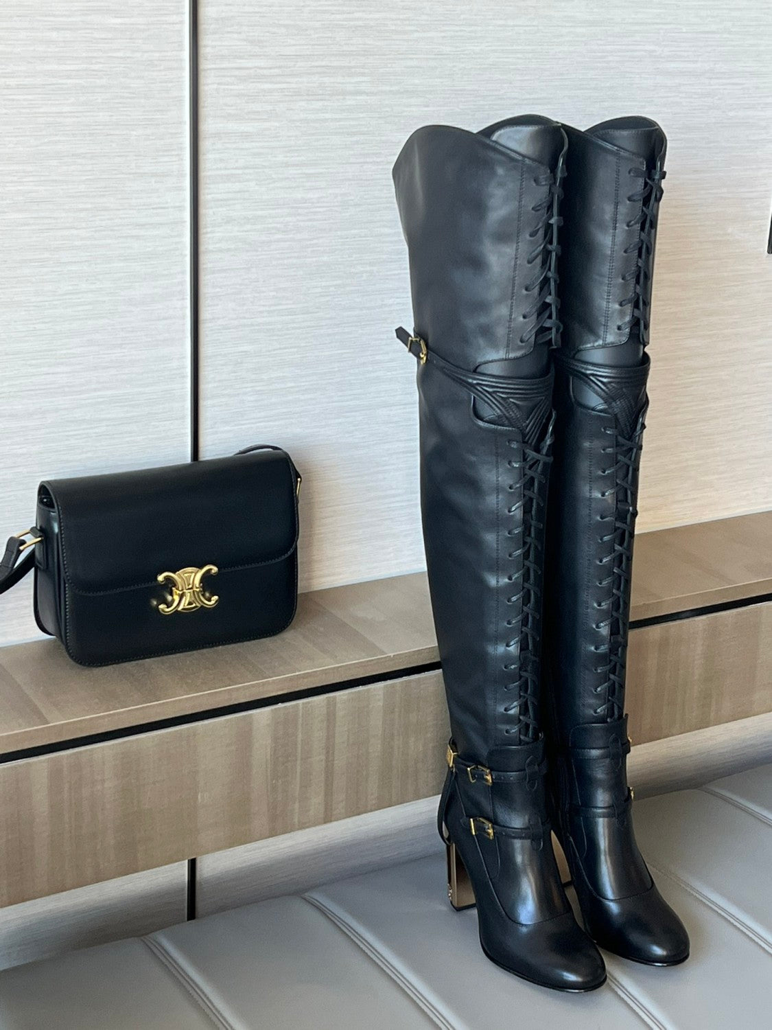 FENDI Women's Classic Solid Color Round-Toe Calfskin Over The Knee Boots For Fall/Winter Shoe #78957