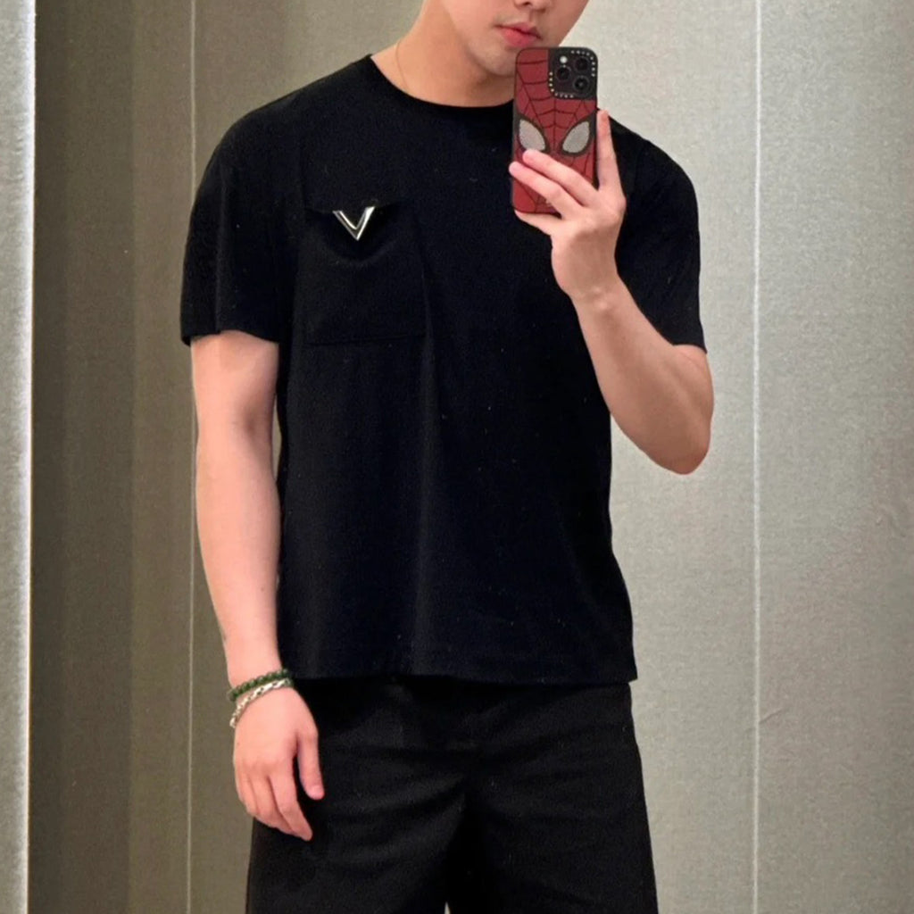 Valentino Men's Spring Summer Cotton Short Sleeve Fashion Casual Pocket Solid Color Simple T-Shirt Ngvp#8768