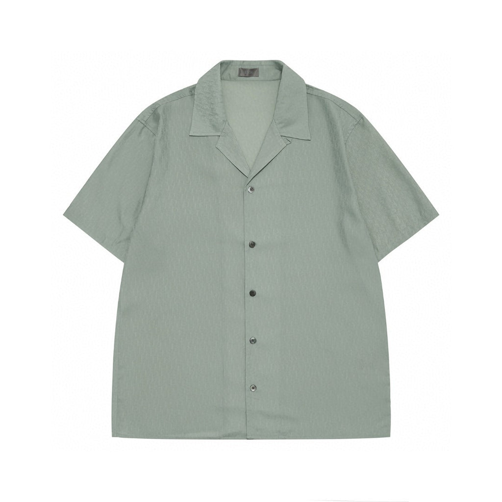 Dior Men's Summer Solid Color Letter Printed V-Neck Single Breasted Short Sleeve Shirt #76919