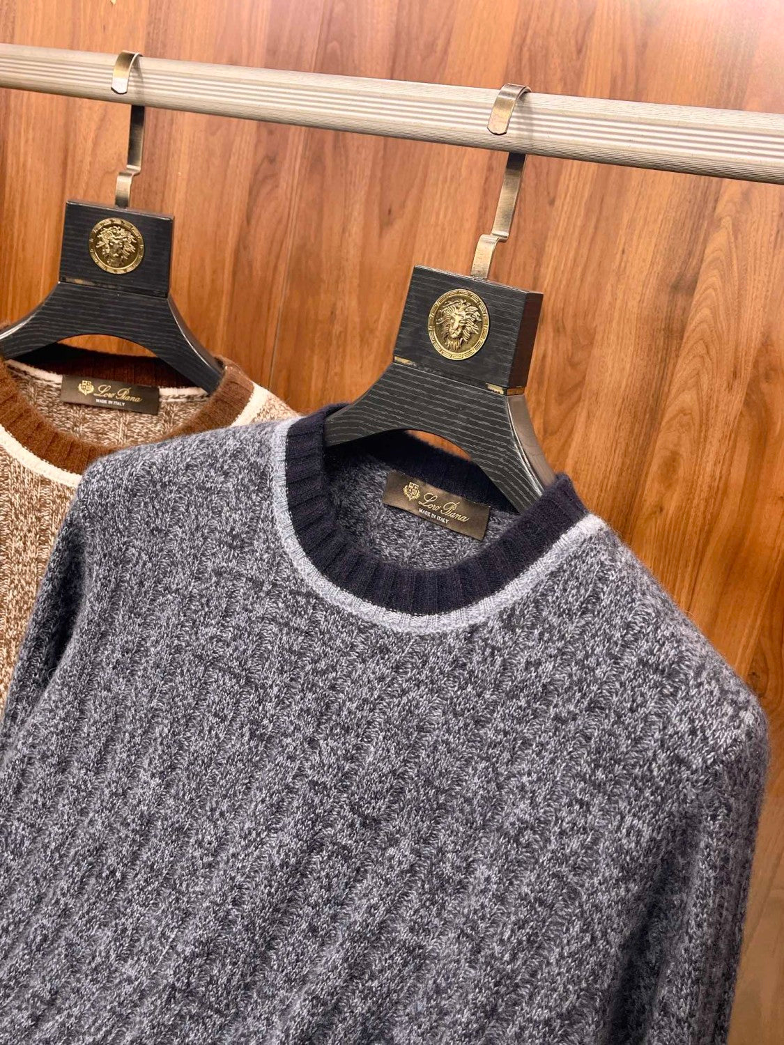 Loro Piana Men's Spring & Autumn Fashion Stripe Color Blocking Long Sleeve Knit Sweater Fit Cashmere Crew Neck Sweater Ngvp #9475
