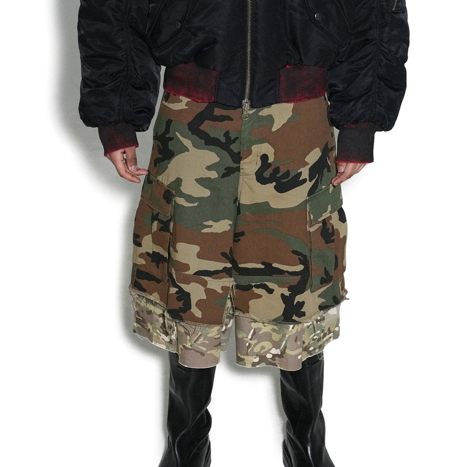 GRAILZ Project G/R Men's Summer Vintage Camouflage Layered Spliced Destruction Casual Pants Cotton Shorts Ngvp #1918