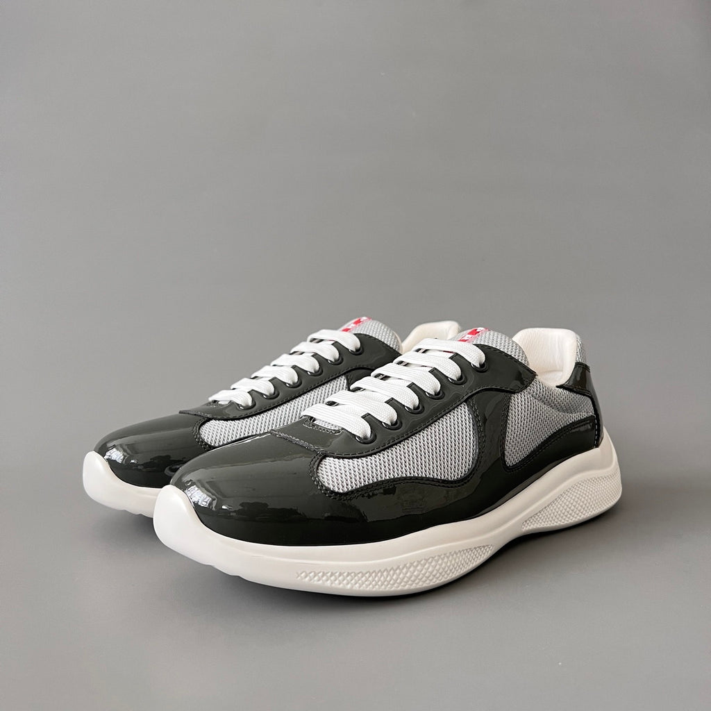 PRADA Black silver Patent Leather And Technical Fabric Prada America s Cup Sneakers #334570