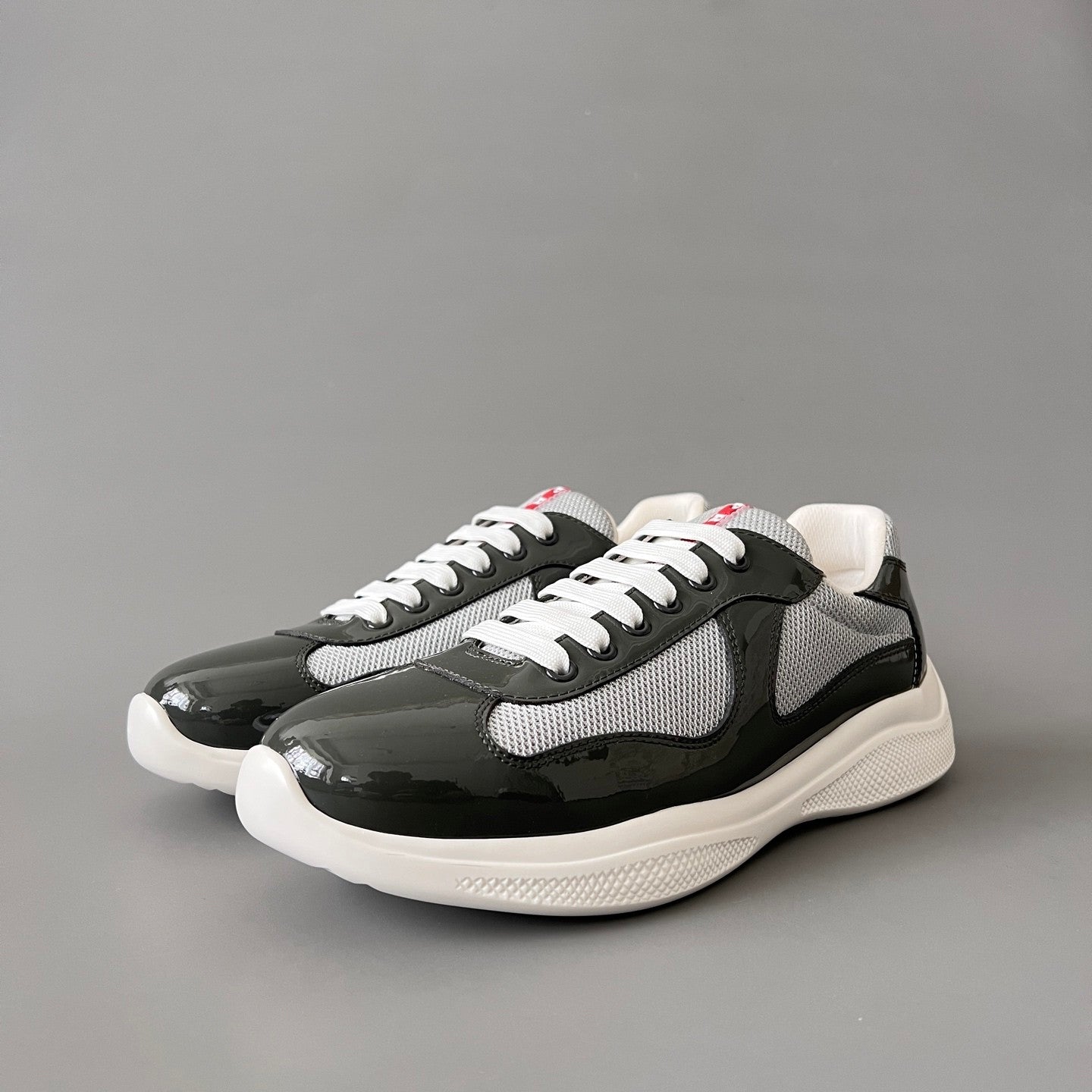 PRADA Black silver Patent Leather And Technical Fabric Prada America s Cup Sneakers #334570