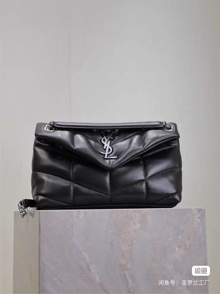 SAINT LAURENT  PUFFER TOY Handbag Black Silver Buckle Plaid Bag Stylish Elegant Sophisticated Flap Bags 7593371EL001000 #184316
