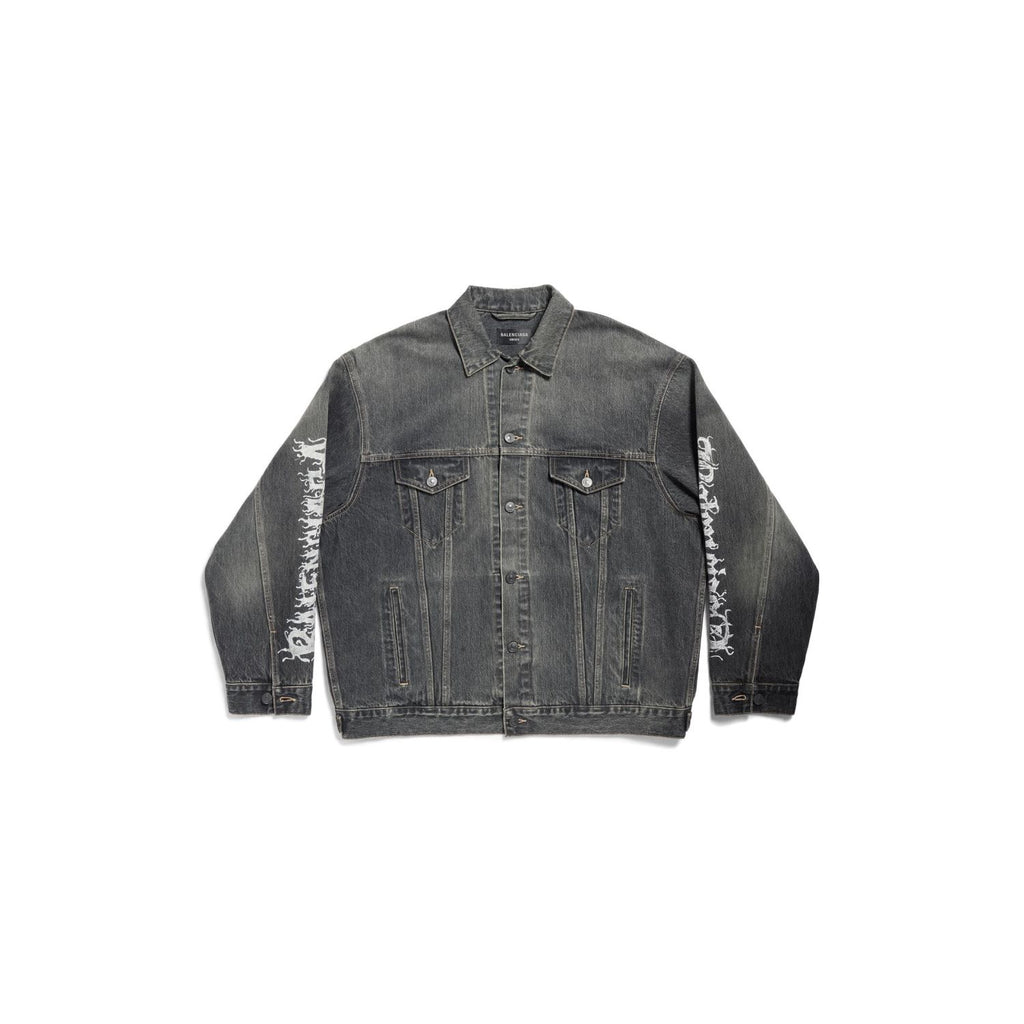 Balenciaga Men's Spring And Autumn Cotton Denim Printed Washed Vintage Denim Jacket Lapel Casual Jacket #98719