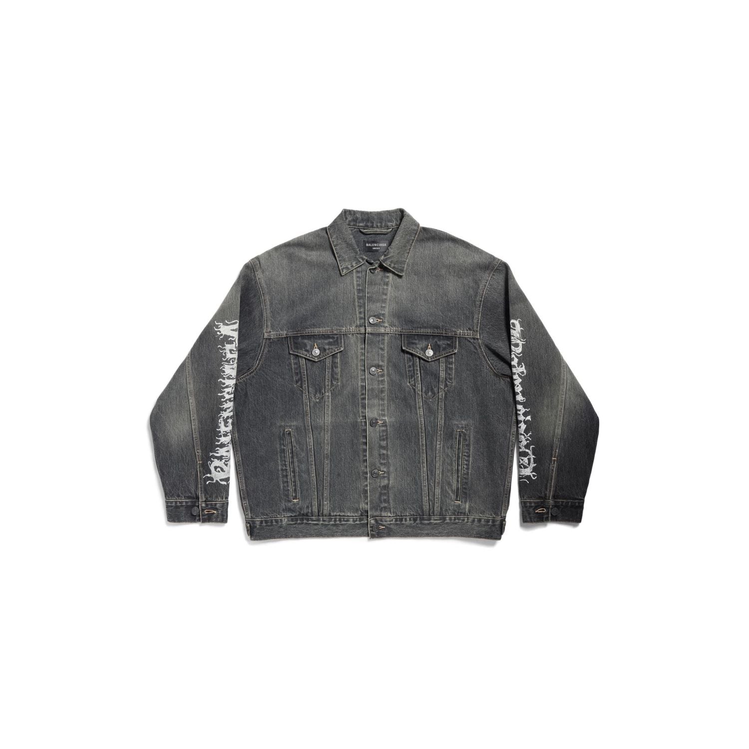 Balenciaga Men's Spring And Autumn Cotton Denim Printed Washed Vintage Denim Jacket Lapel Casual Jacket #98719