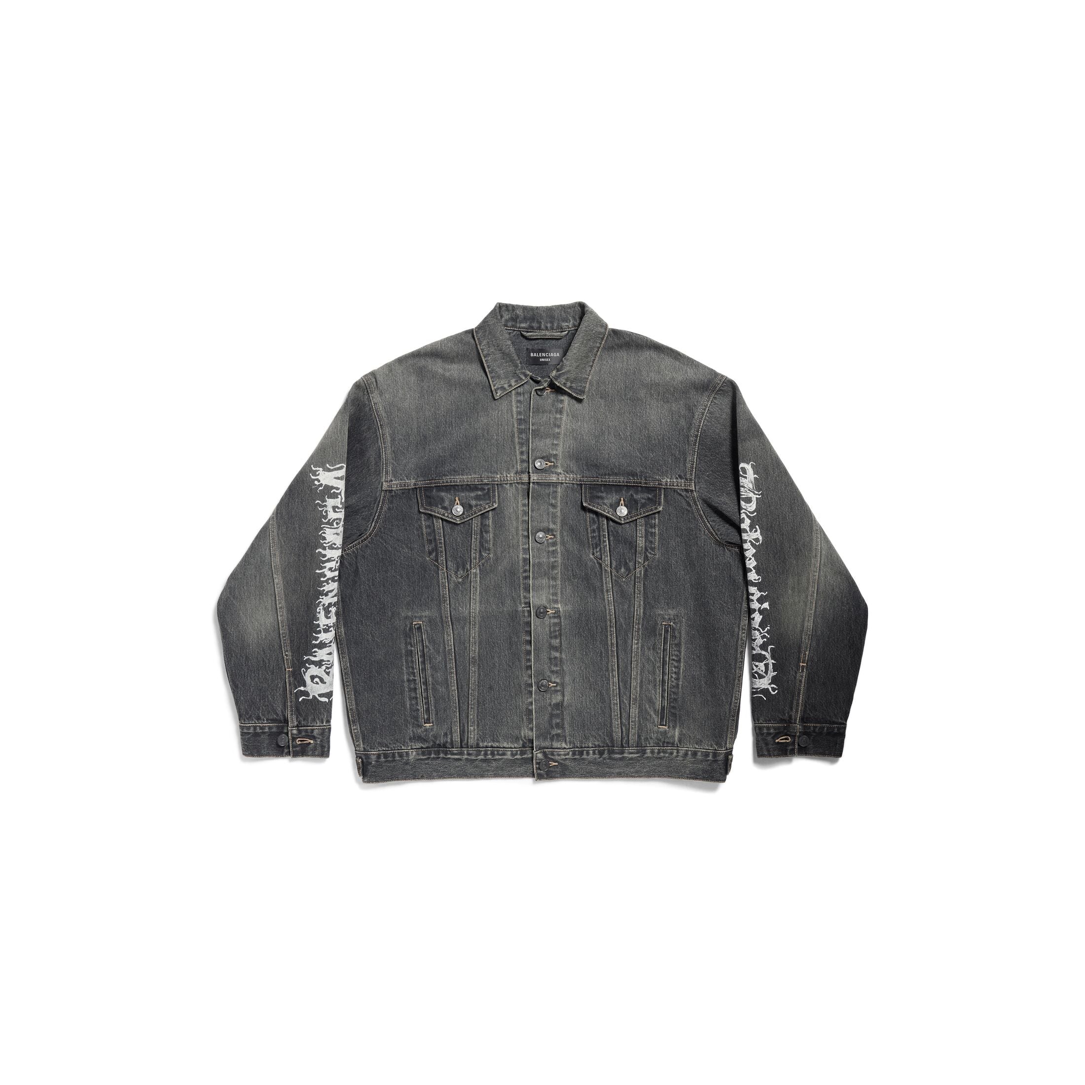 Balenciaga Men's Spring And Autumn Cotton Denim Printed Washed Vintage Denim Jacket Lapel Casual Jacket #98719