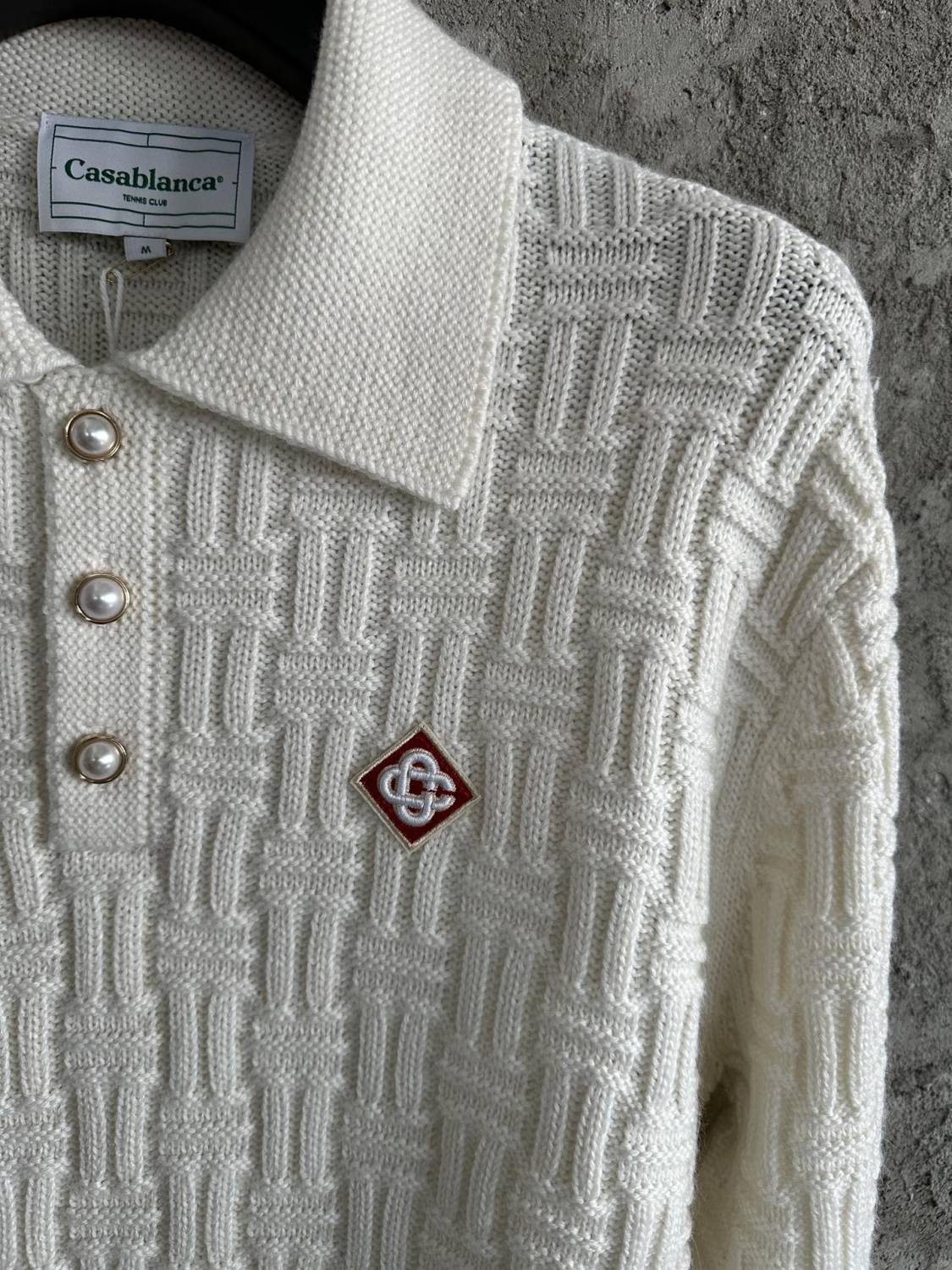 Casablanca Men's Spring Spring Autumn Beige Cozy Pullover Wool Polo Neck Knit Long Sleeve Sweater #73574