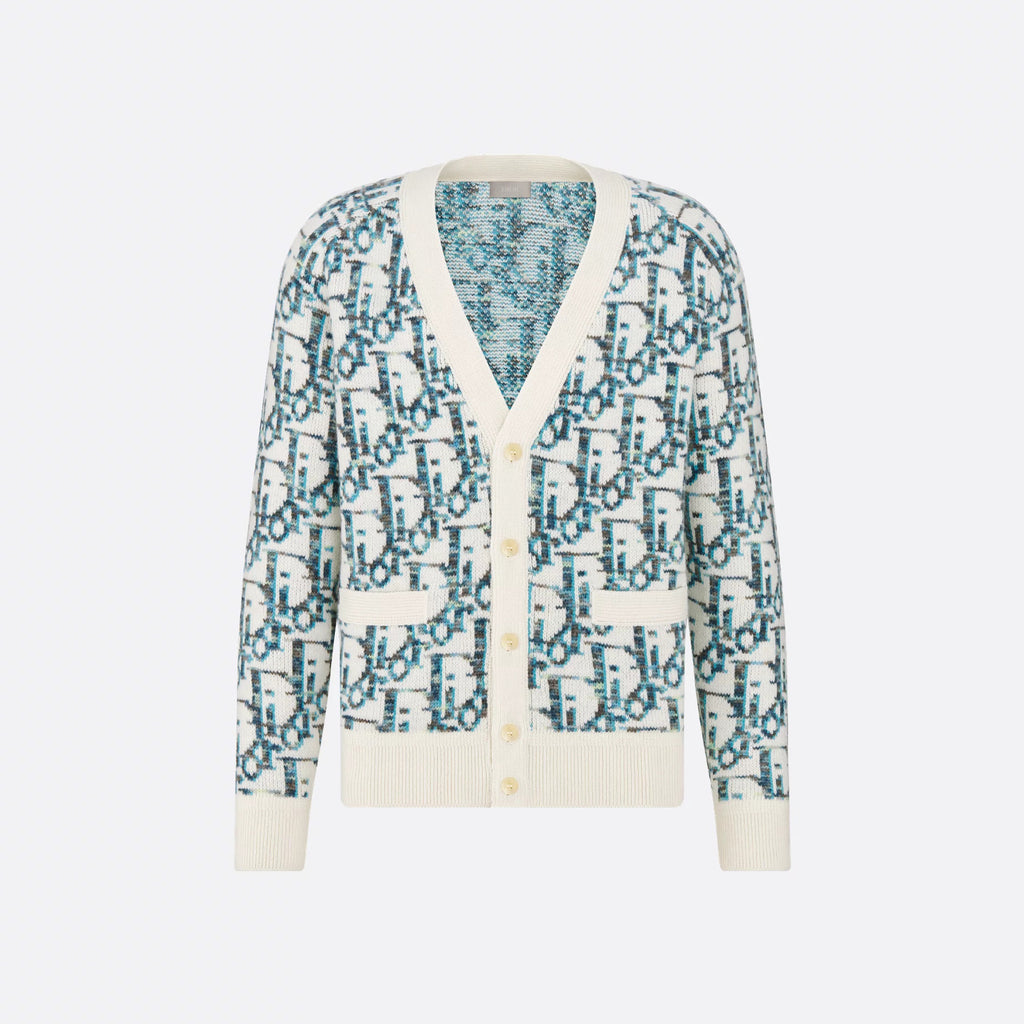 Dior Men's And Women's Spring/summer Fashion Casual Sheep Wool Jacquard Fabric Oblique Print Single Breasted V-neck Long Sleeved Sweater Knitted Cardigan #78296