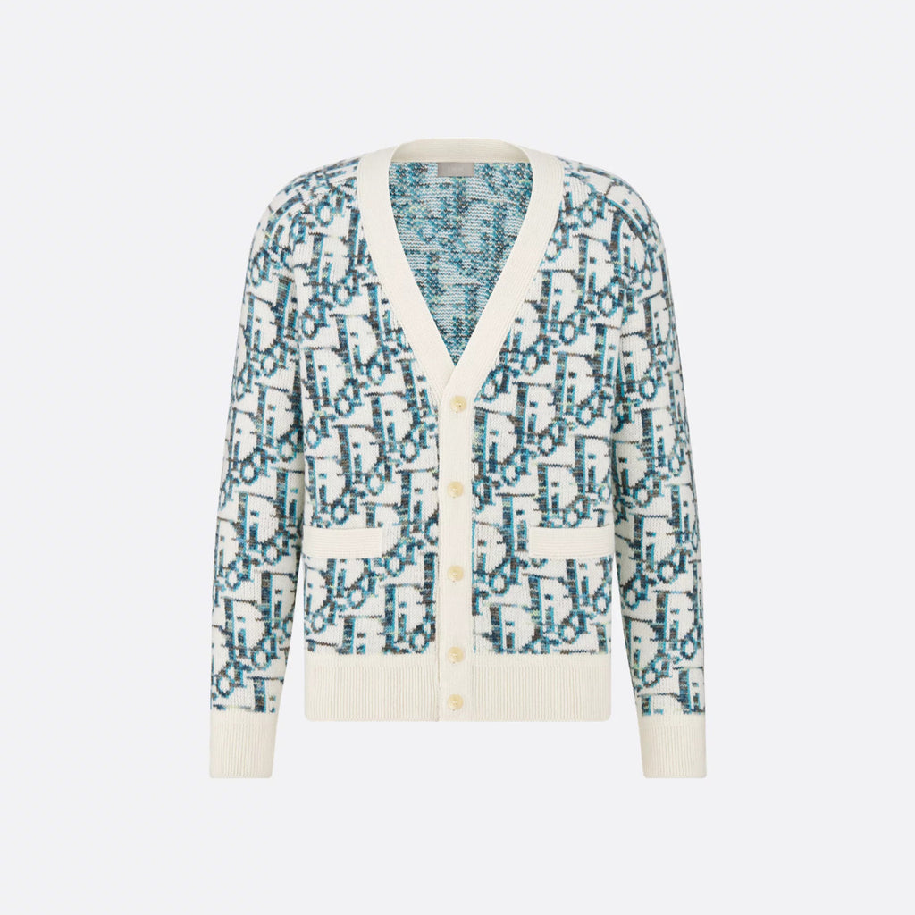 Dior Men's And Women's Spring/summer Fashion Casual Sheep Wool Jacquard Fabric Oblique Print Single Breasted V-neck Long Sleeved Sweater Knitted Cardigan #78296