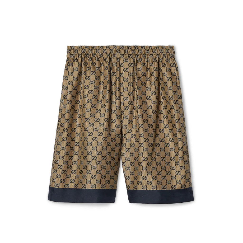 Gucci Men's Summer Logo Full Print Single Breasted Short Sleeve Shirt Stretch Waist Casual Shorts Set Suit #75828