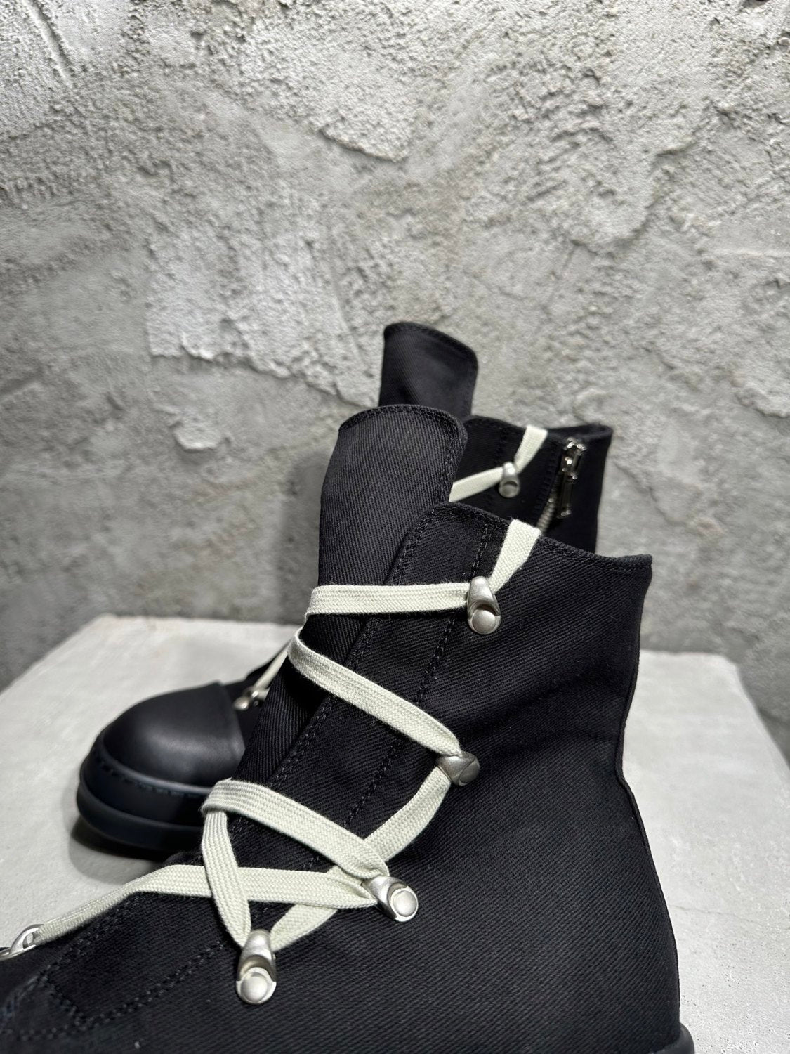 Rick Owens Men's Autumn And Winter Pentagram Round Toe Zipper Solid Color High Top Canvas Shoes Casual Shoes Ngvp #1535