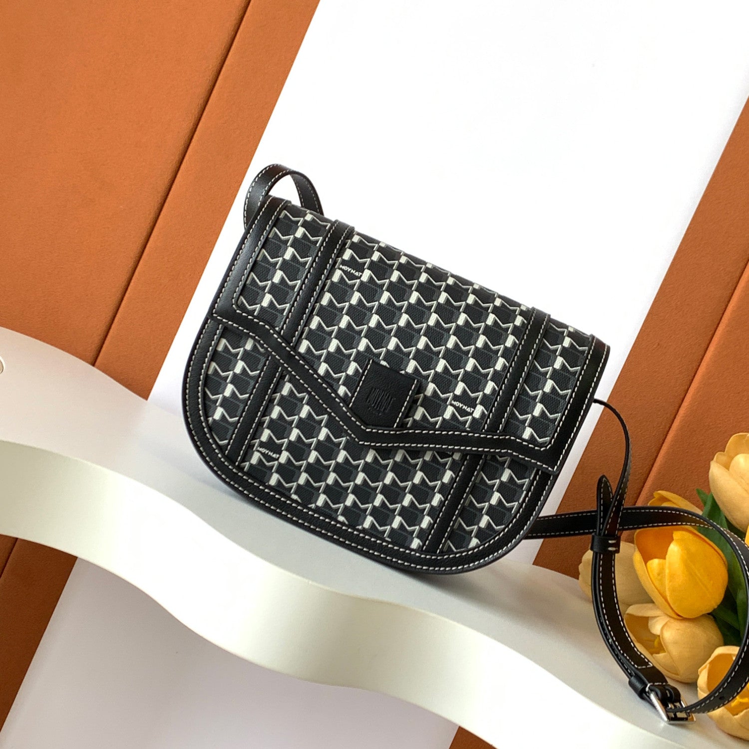 Moynat M Canvas Women's Fashion Classic Leather M Shaped Buckle Closure Adjustable Strap Crossbody Bag Shoulder Saddle Bag Bags #78713
