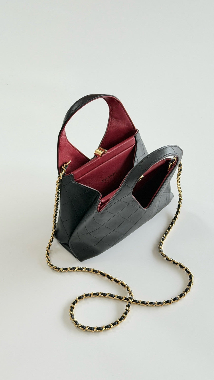 Chanel Small Calfskin And Gold-toned Metal Black Shopping Bag 2026 Haute Artisanat Collection V-shaped Tote Bag Bags AS6390 #197508