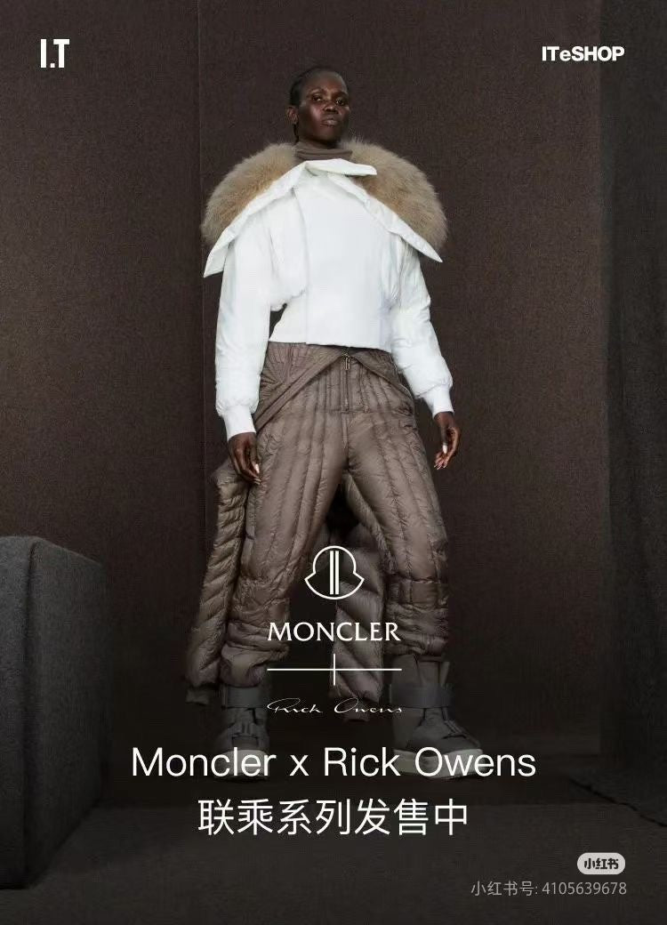 Moncler x Rick Owens Men's Women's Autumn And Winter Large Fur Collar Removable Trend High Street White Down Jacket Zip Hooded Jacket Ngvp #9794