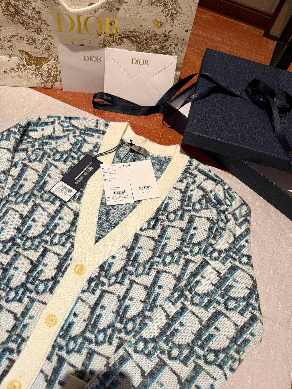Dior Men's And Women's Spring/summer Fashion Casual Sheep Wool Jacquard Fabric Oblique Print Single Breasted V-neck Long Sleeved Sweater Knitted Cardigan #78296