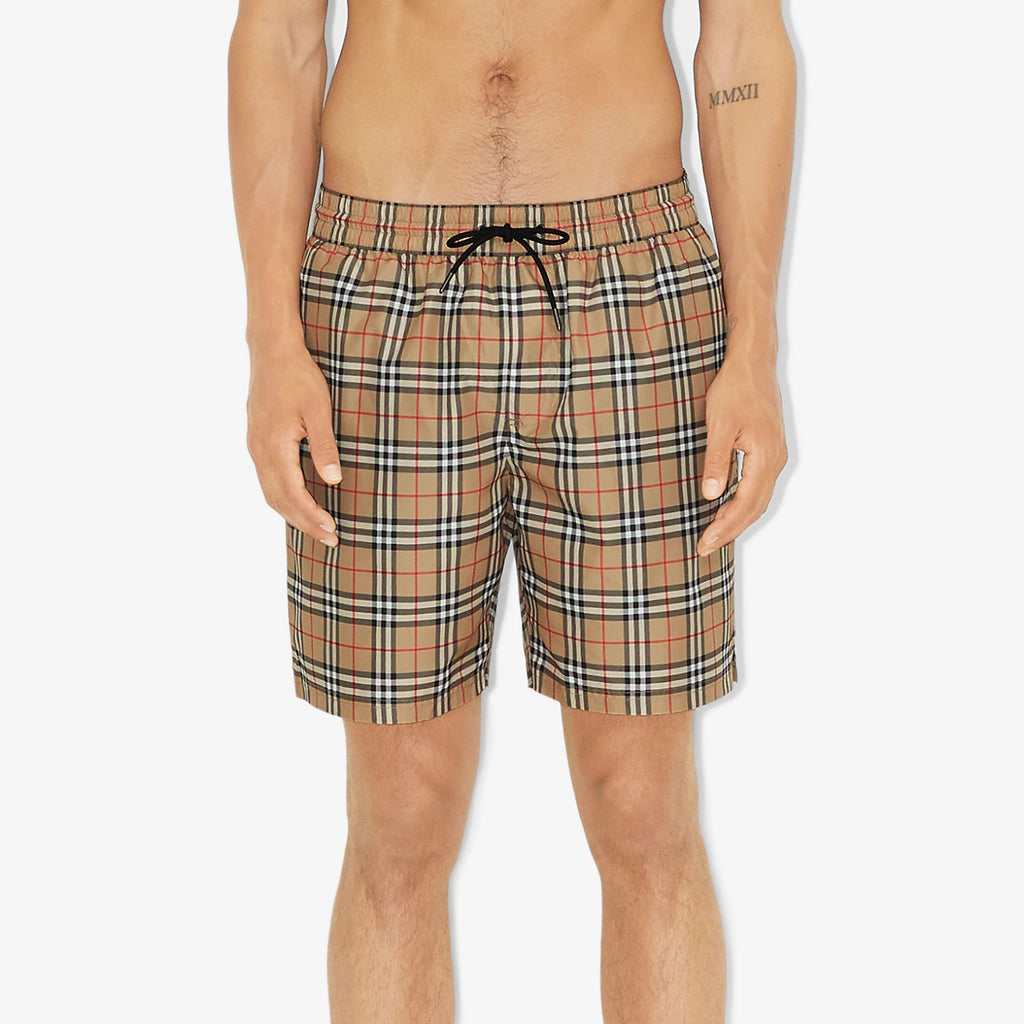 Burberry Men's Summer Check Drawstring Cinch Band Polyester Casual Shorts #99517