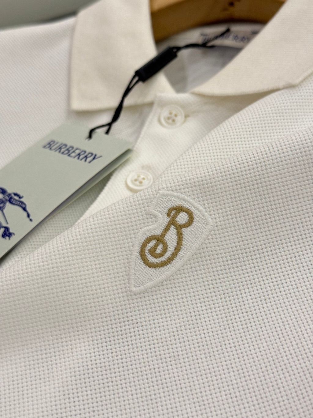 Burberry Men's Summer Solid Color Embroidered Logo Pearl Cotton Polo Neck Short Sleeve T-Shirt #77826