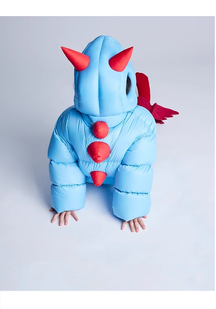 Kid's Autumn And Winter Solid Color Dinosaur Thickened Long Sleeve Hooded Puffer Down Jacket #31324