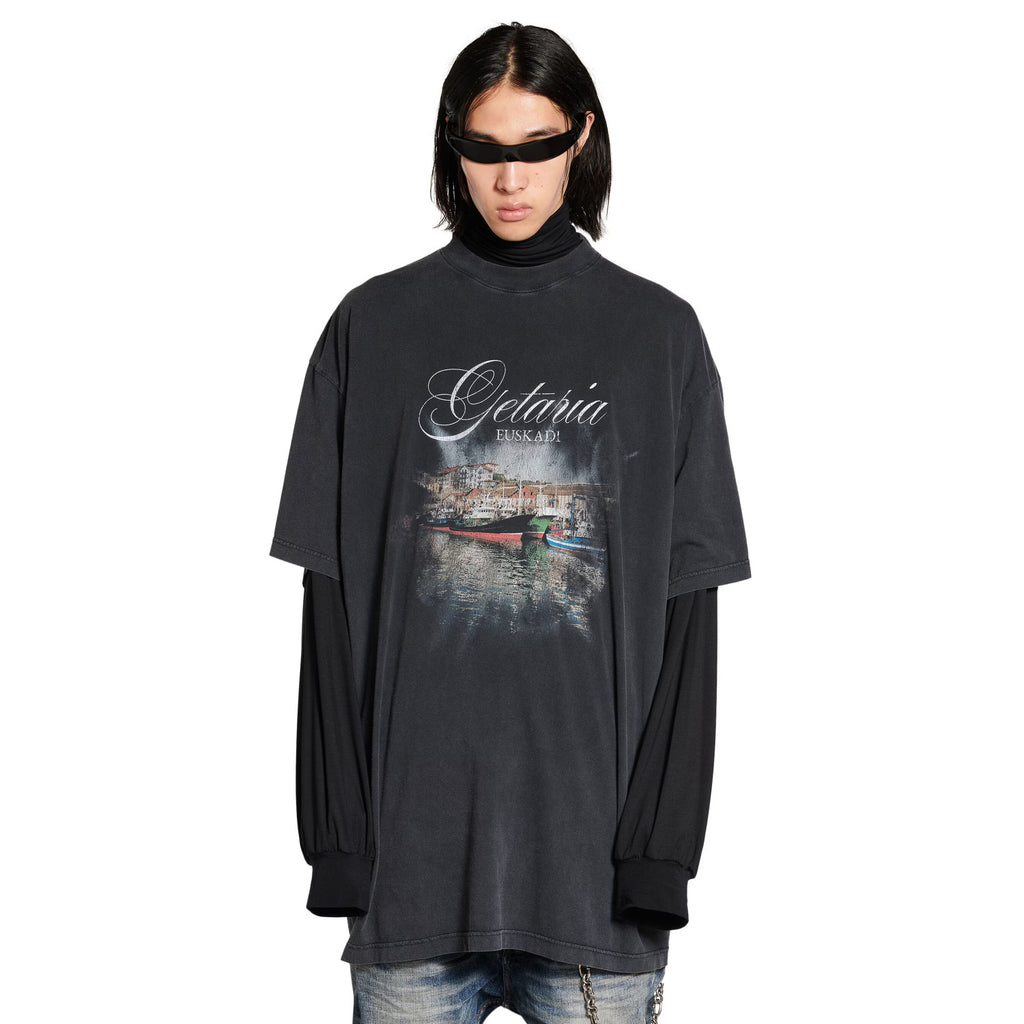 Balenciaga Men's Summer Logo Printed Faded Solid Color Round Neck Pullover Oversized Getaria Short Sleeve T-shirt Ngvp #9937