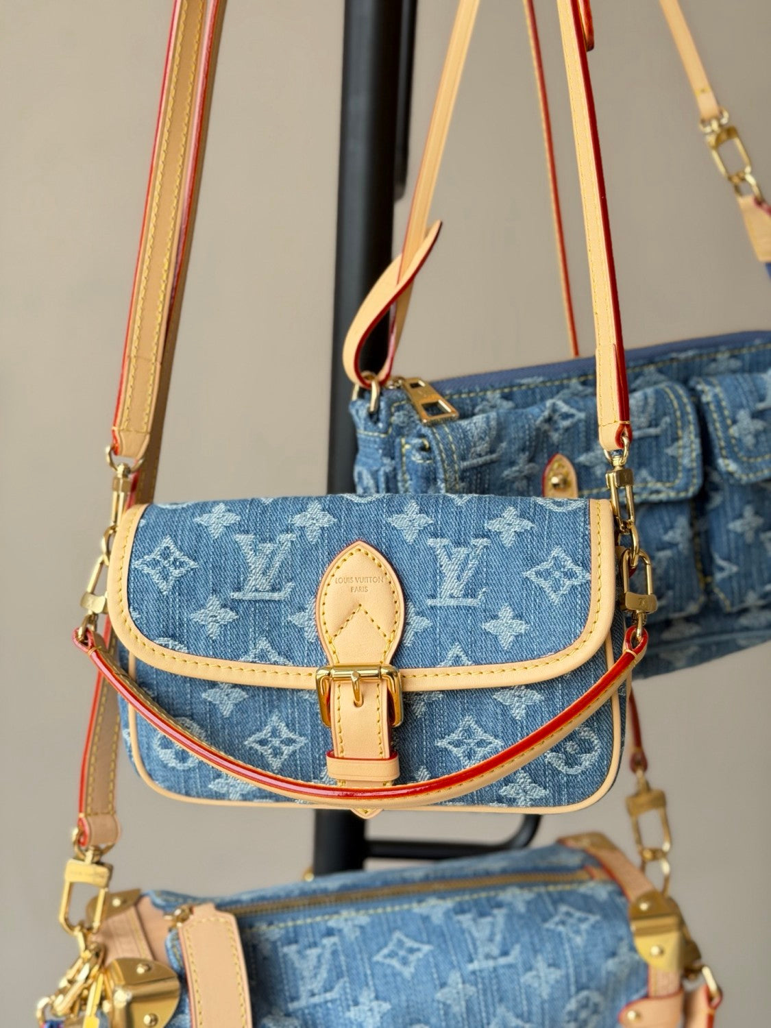 LOUIS VUITTON Baggy Nano Diane Pochette Accessoire Cargo Side Trunk MM Monogram Denim Handbags #381842