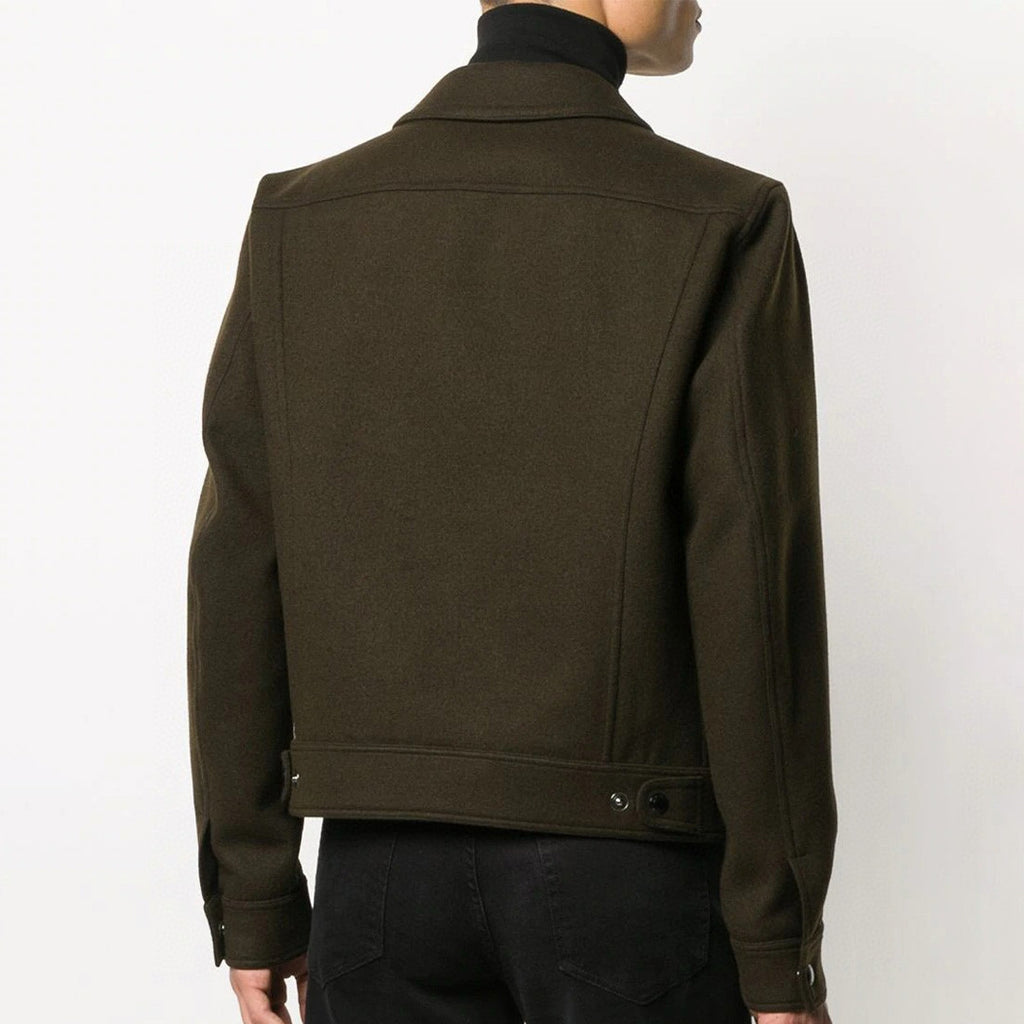 Tom Ford Men's Autumn And Winter Solid Color Zipper Lapel Long Sleeve Jacket Casual Slim Wool Coat Ngvp #7744