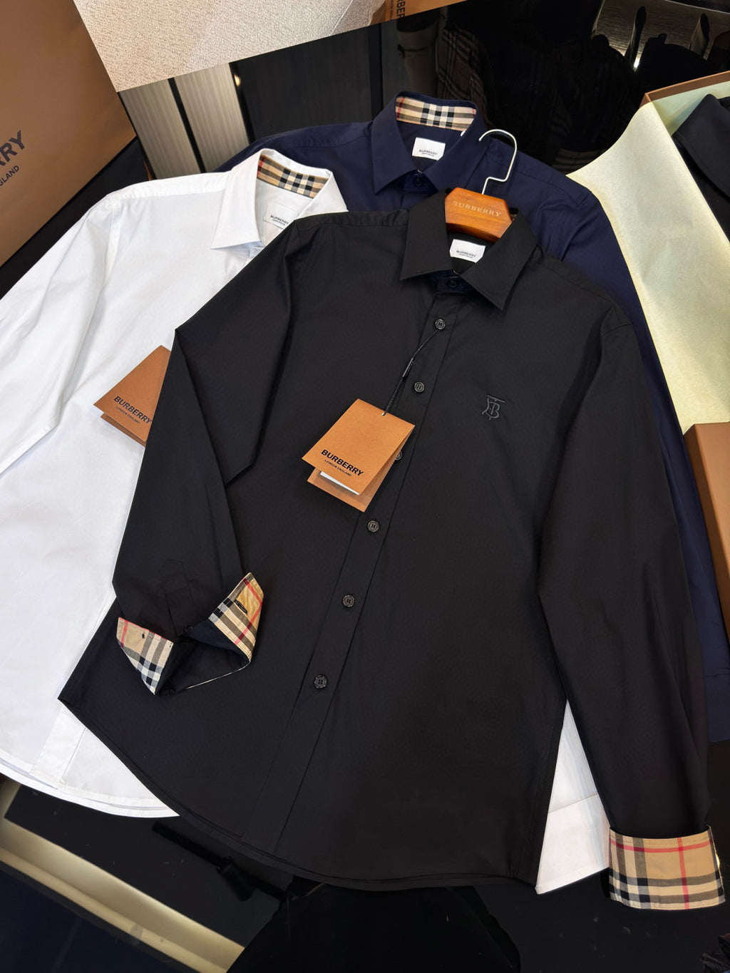 Burberry Men's Spring Summer Slim Fit Tailored Embroidered Logo Check Long Sleeve Shirt #99373
