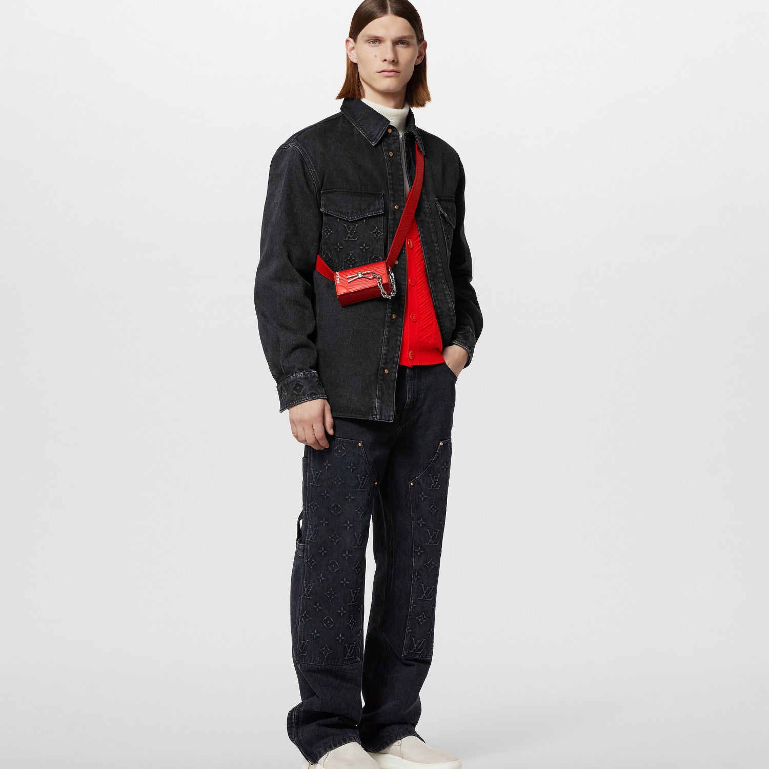 Louis Vuitton Men's Fall/Winter Three-dimensional Embossed Pocket Denim Jacket Pants Set Suit #97227