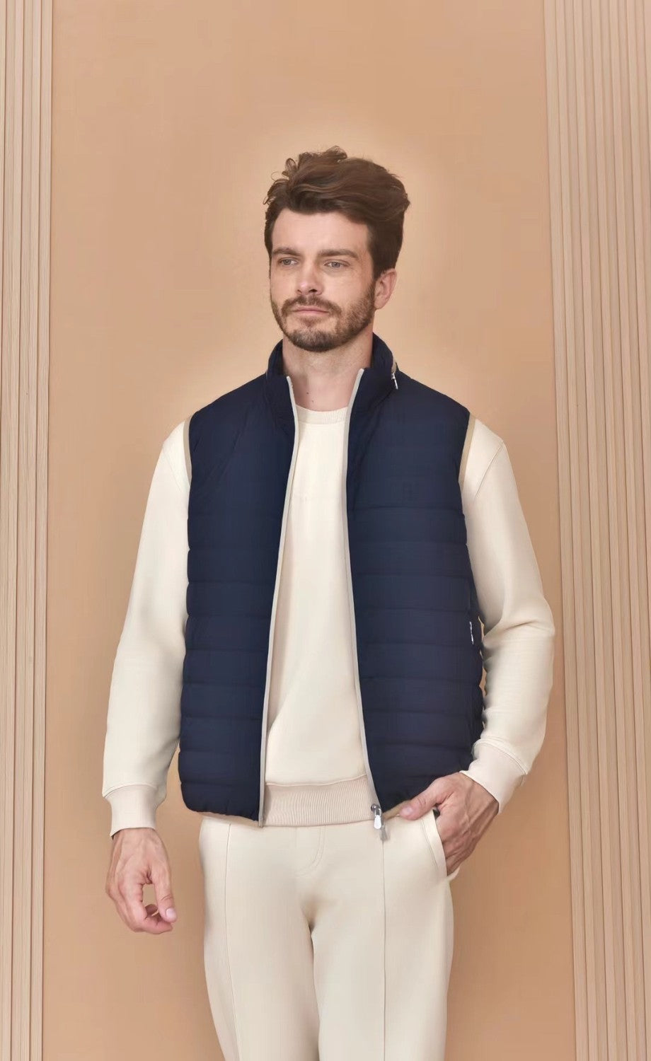 Brunello Cucinelli Men's Logo Embroidered High Neck Zipper Solid Color Fitted Straight Sleeveless Down Vest Ngvp #9665