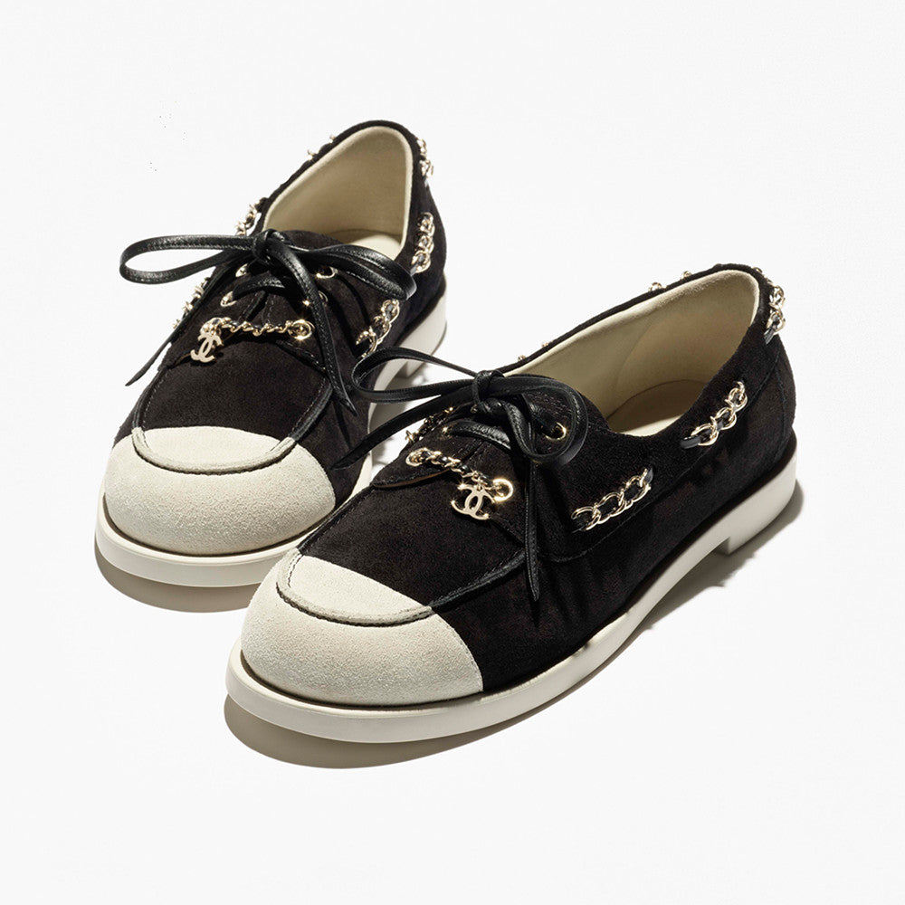 Chanel Moccasins Suede Calfskin Black Light Gray #336618