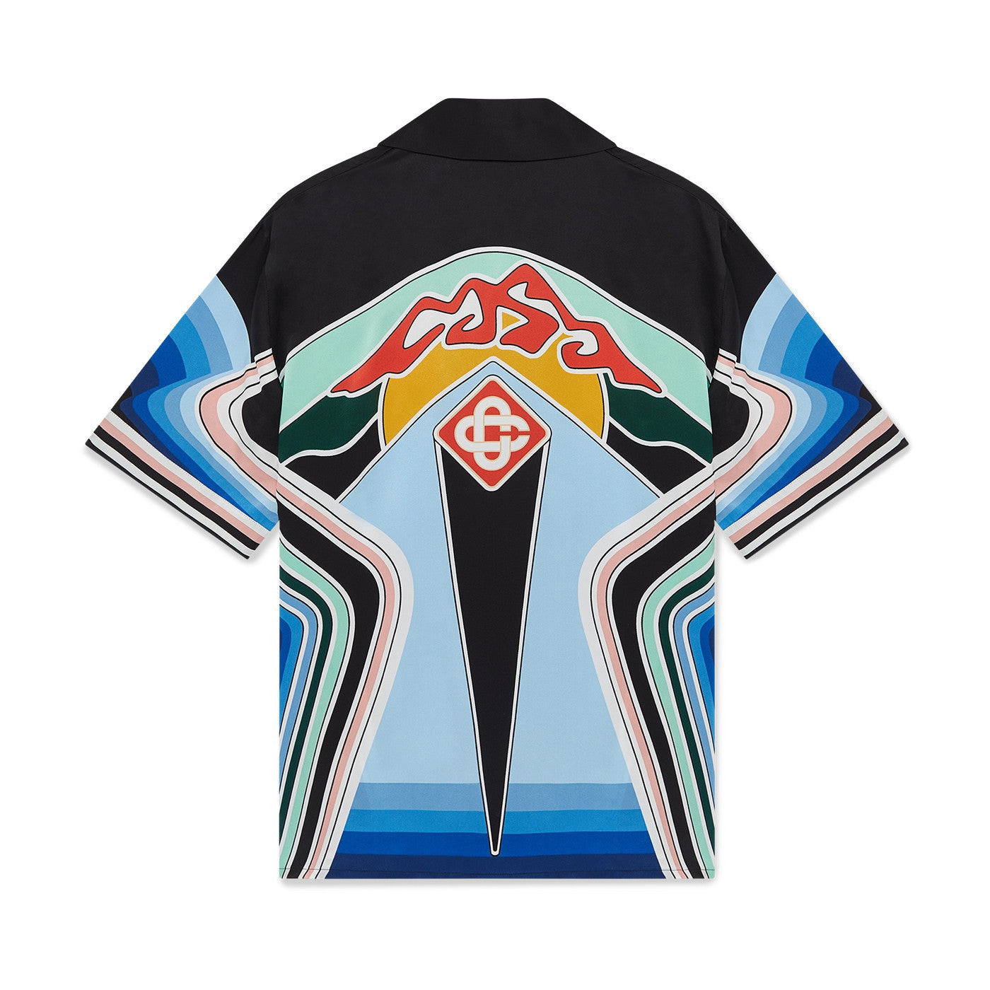Casablanca Men's Summer Fashion Casual Crew Neck Geometric Mountain Pattern Silk Short-Sleeve T-Shirt Elastic Drawstring Mountain Pattern Silk Shorts Suit Set #78591