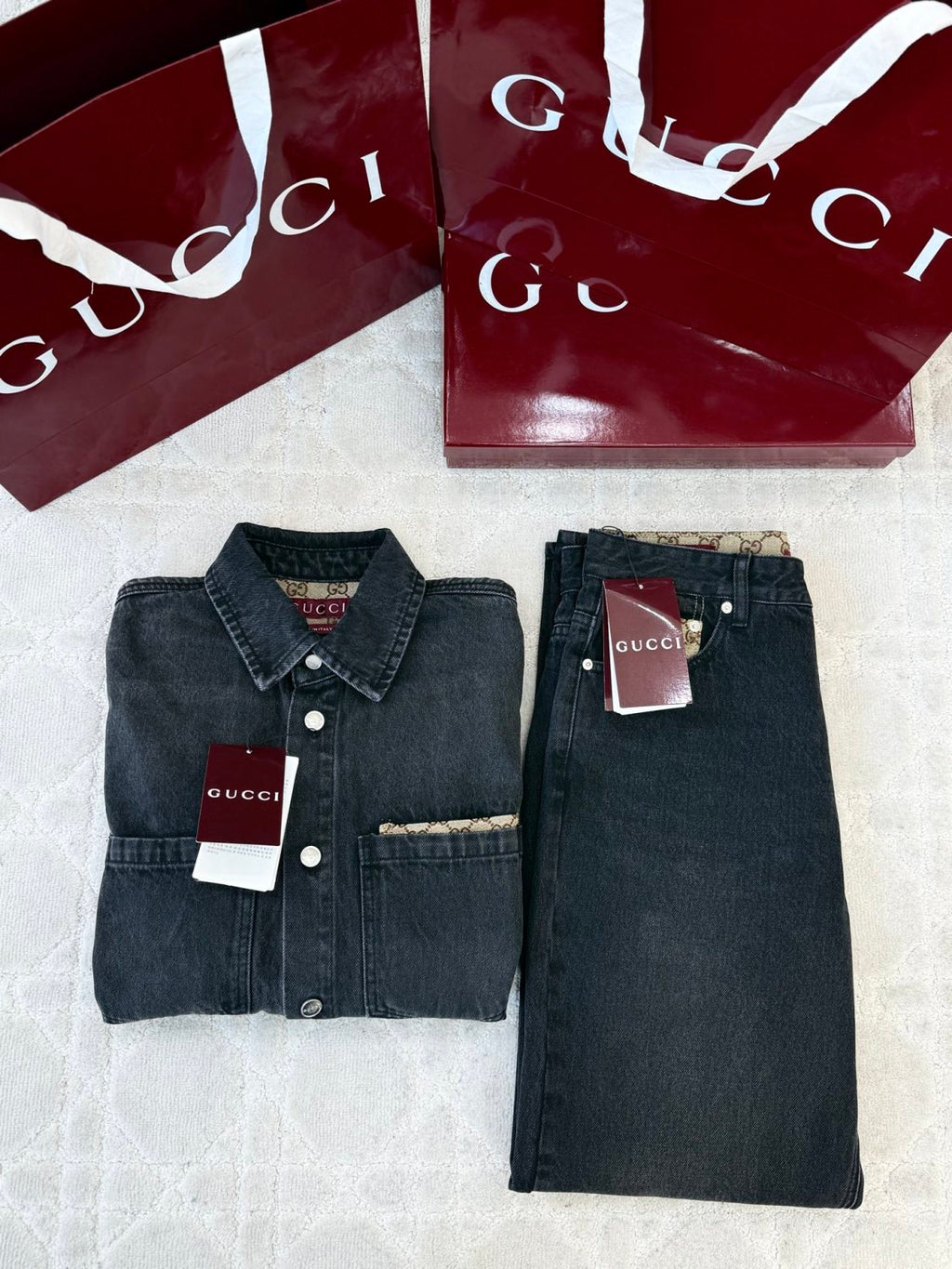 Gucci Washed Cotton Denim Shirt Pants in Black #336977