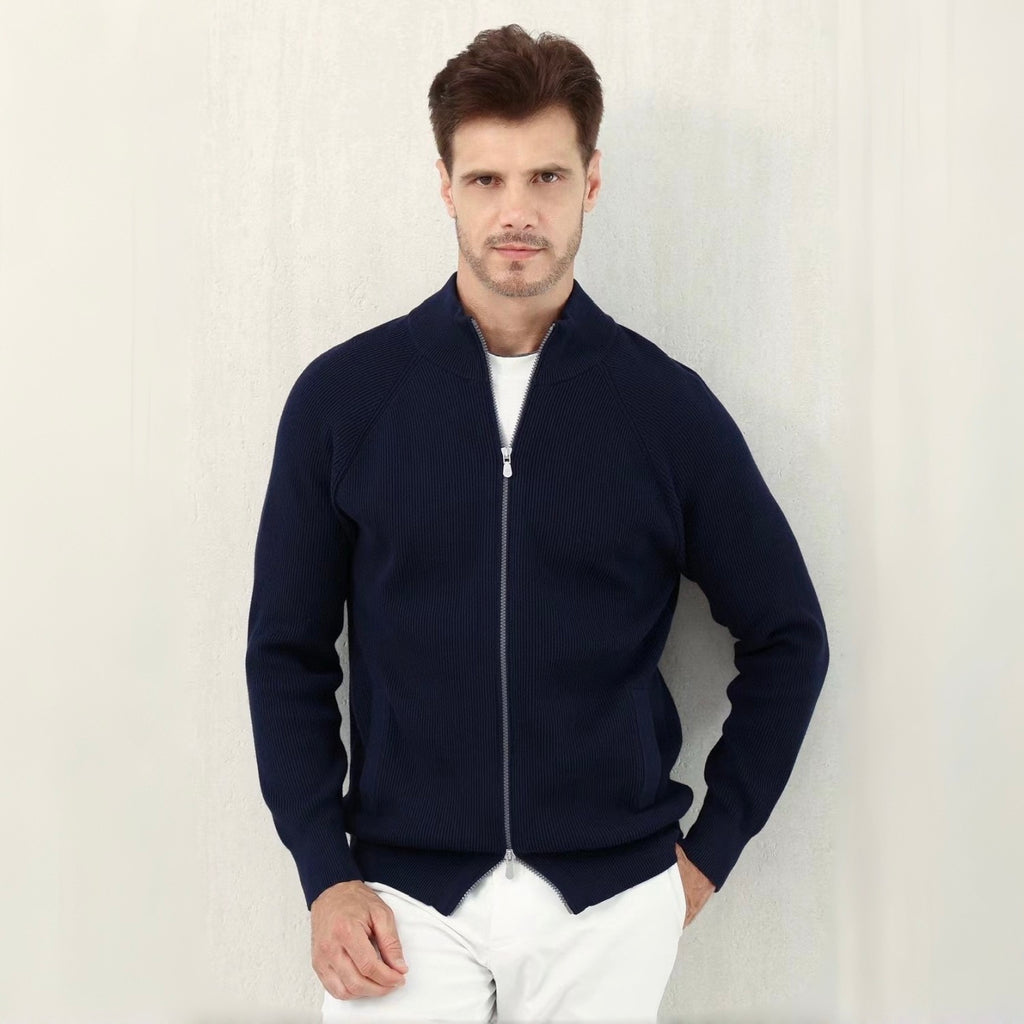 Brunello Cucinelli Men's Fall/Winter Fashion Casual Solid Color High Neck Double Zip Knit Cardigan #79221
