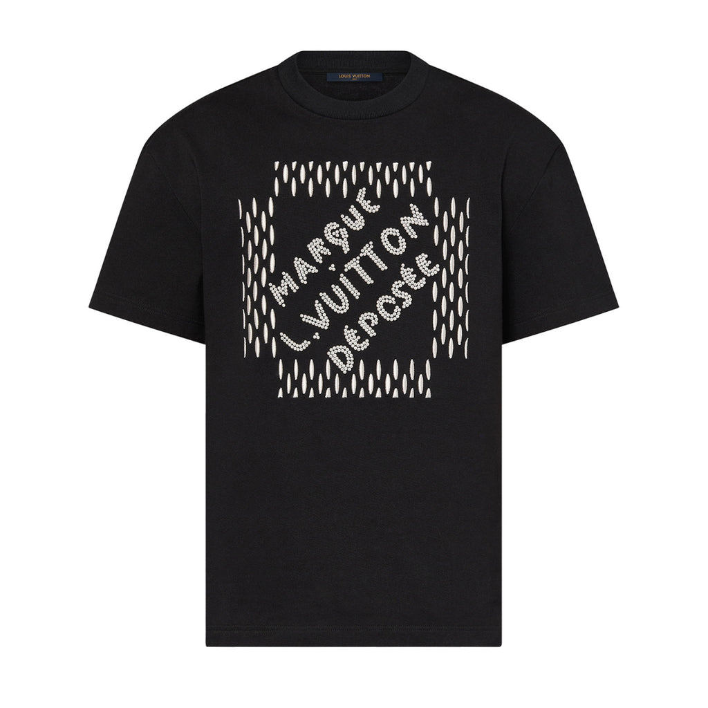 Louis Vuitton Men's Summer Solid Color Letter Beaded Embroidery Casual Round Neck Short Sleeve T-Shirt #72342