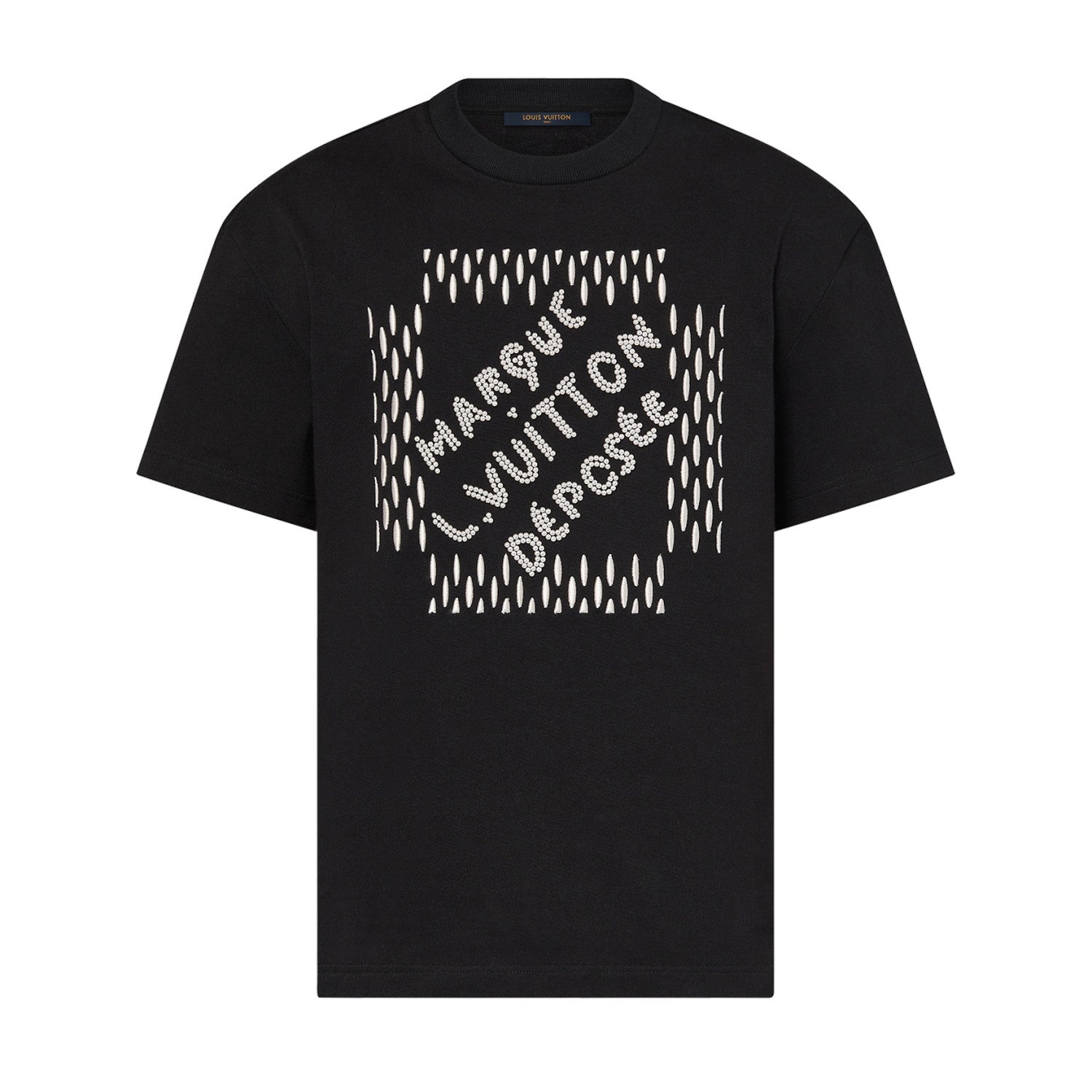 Louis Vuitton Men's Summer Solid Color Letter Beaded Embroidery Casual Round Neck Short Sleeve T-Shirt #72342