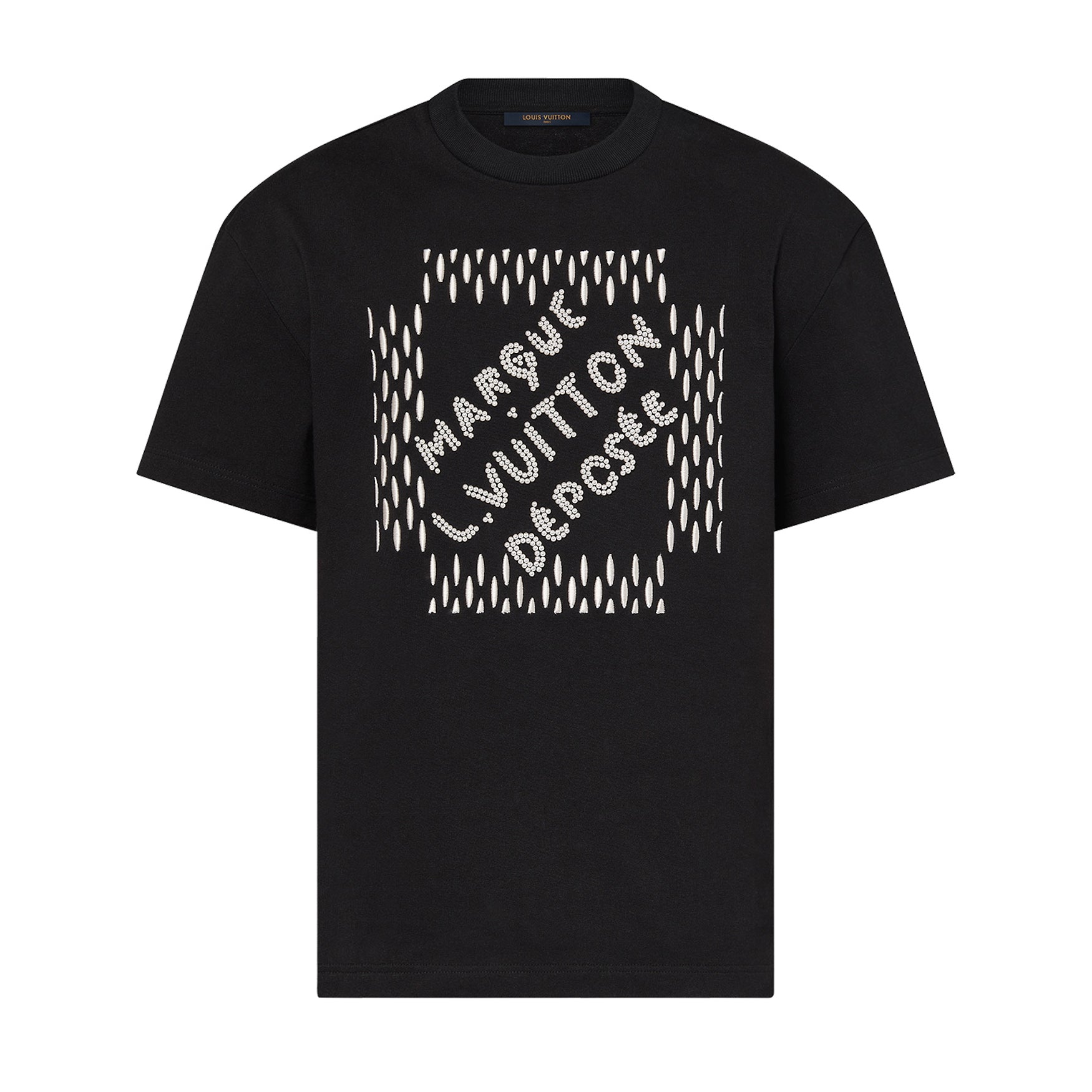 Louis Vuitton Men's Summer Solid Color Letter Beaded Embroidery Casual Round Neck Short Sleeve T-Shirt #72342