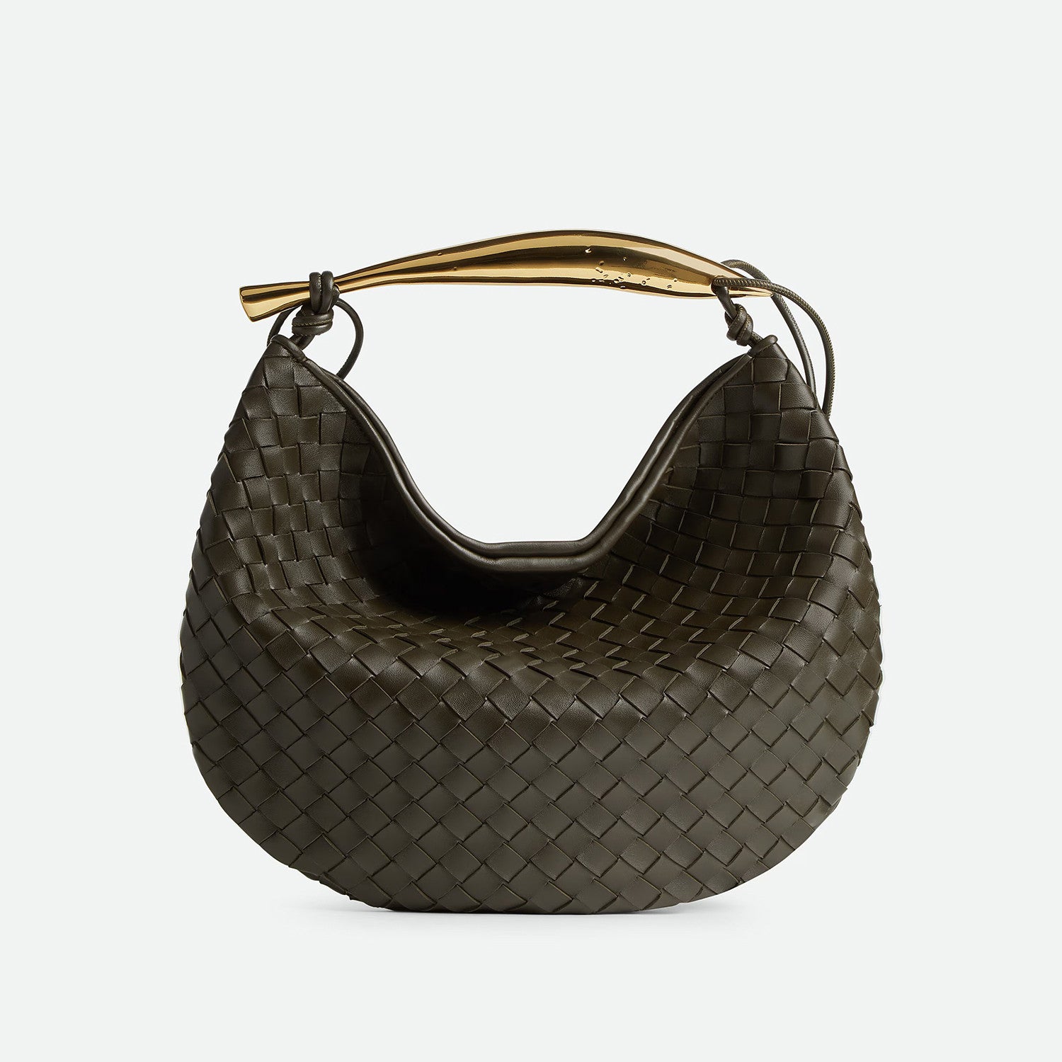 Bottega Veneta Women's Solid Color Woven Magnetic Clasp Closure Sheepskin Half Moon Bag Casual Sardine Tote Bags #75432