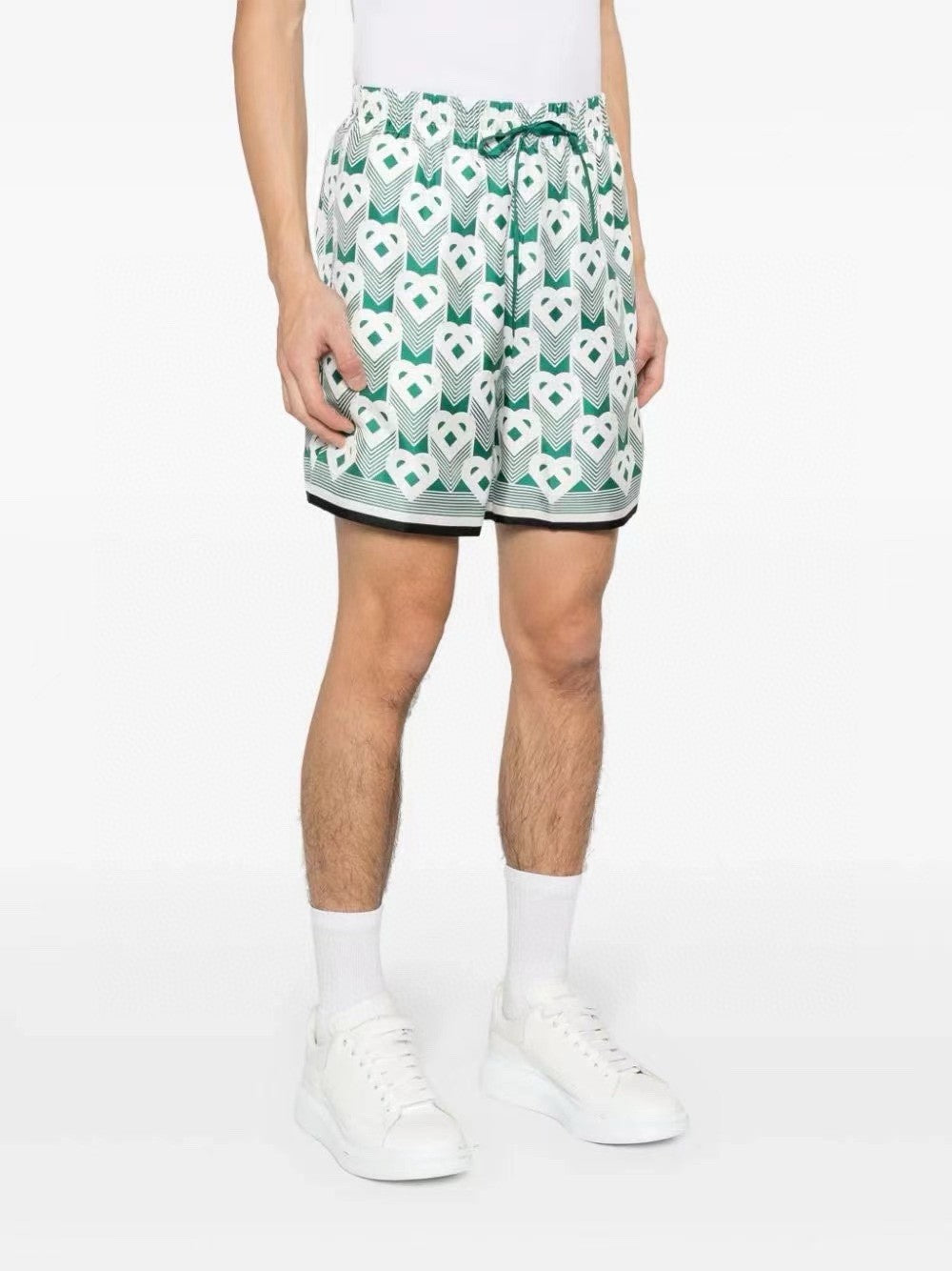 Casablanca Men's Summer Gradient Heart Printed Silk Short Sleeve Shirt Casual Elastic Lace-Up Shorts Ngvp  #8677