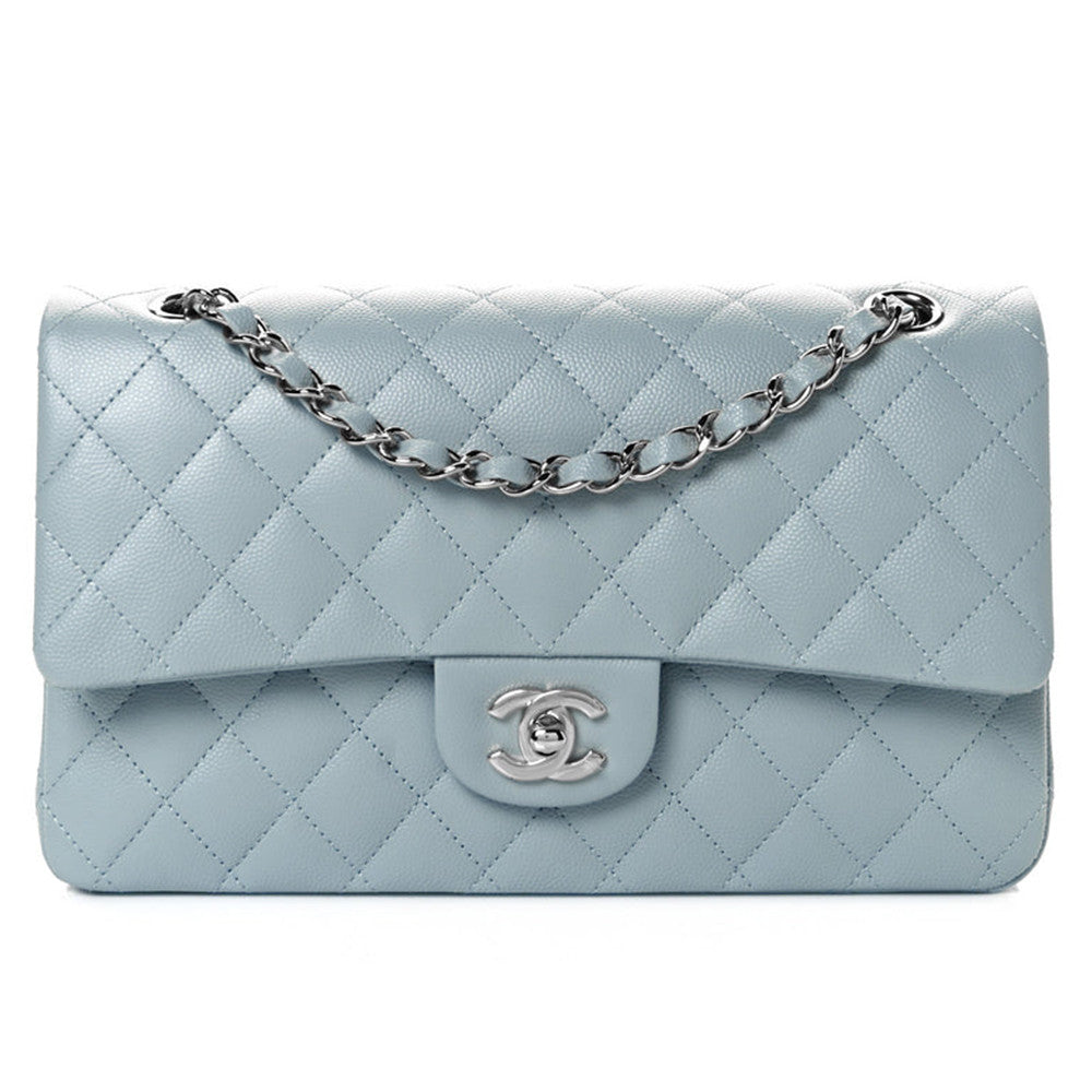 Chanel Classic Medium Flap Bag With A Silver Chain Shoulder Strap A Timeless Versatile Classic Metallic-colored Leather Tends To Fade Easily Lady Bags #197116