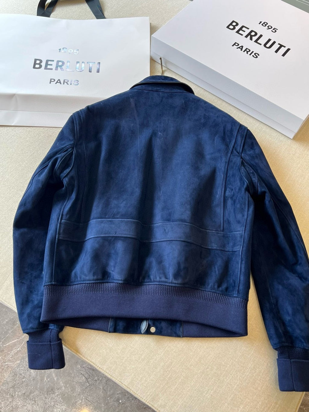 Berluti Men's Spring. Autumn And Winter Two-Way Zipper Solid Color Lapel Fit Long Sleeve Sheepskin Suede Aviator Jacket Ngvp #9449