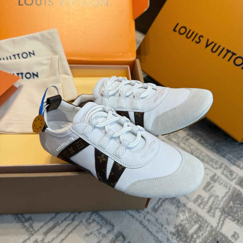 Louis Vuitton SNEAKERINA Women's Four Seasons Colorblocking Round Toe Lace Up Sheepskin Low Top Ballet Derby Shoes #76939