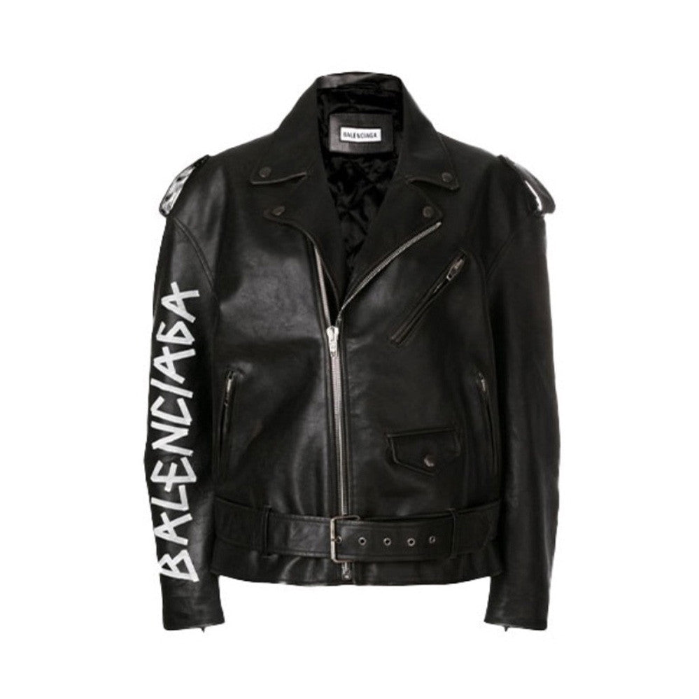 Balenciaga Letter Zip Leather Jacket in Black Ngvp #6497