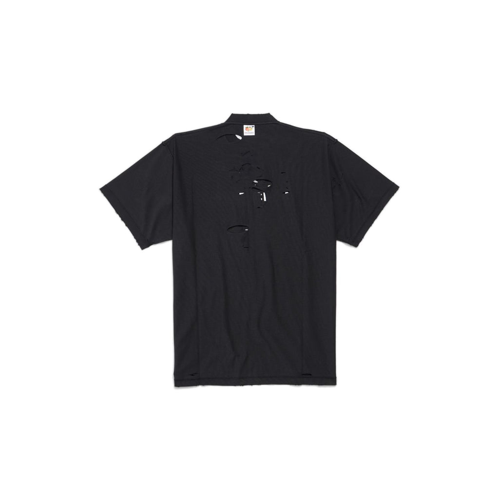 Balenciaga Men's Women's Summer Black Retro Torn High Street Large Silhouette Letter Logo Short Sleeve T Shirt #99292