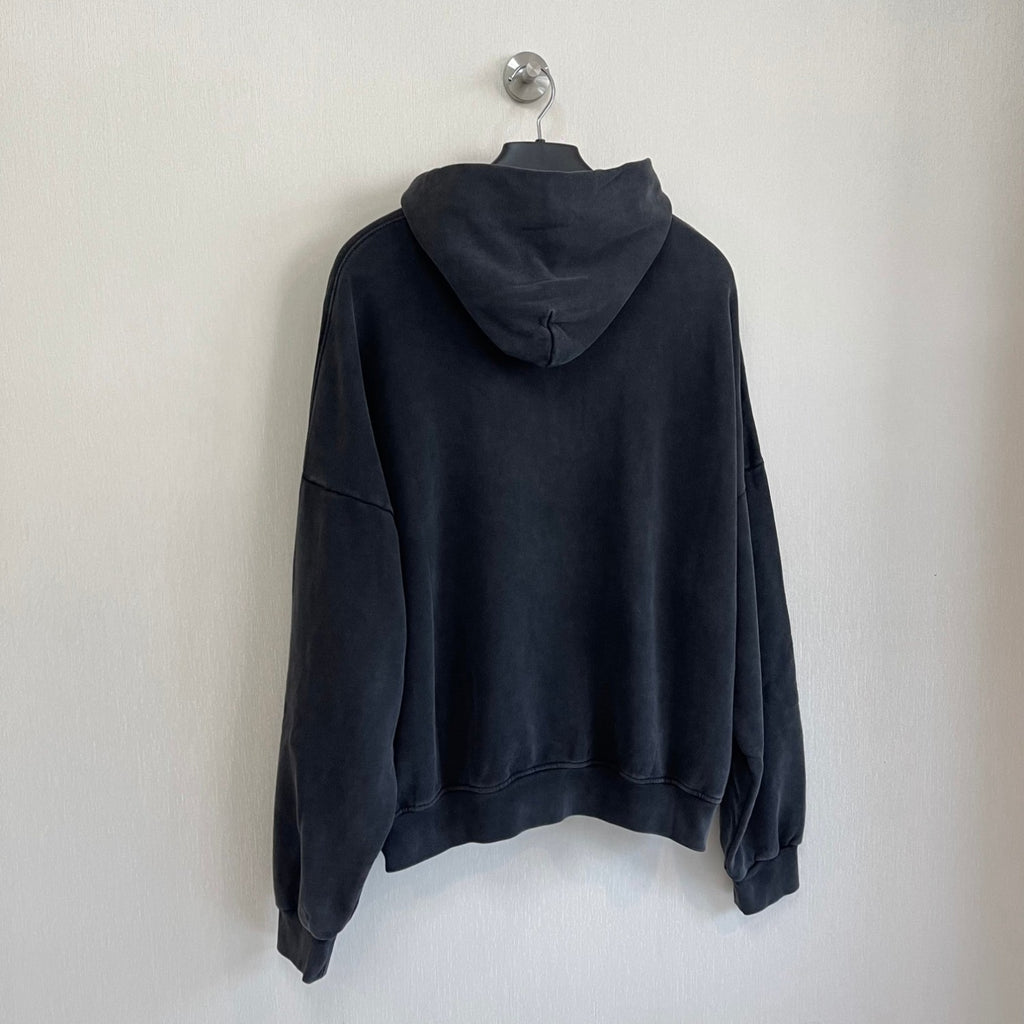 Balenciaga Men Women Spring Autumn High Street Letter Print Black Cotton Faded Loose Long Sleeve Hooded Sweatshirt Ngvp #9345