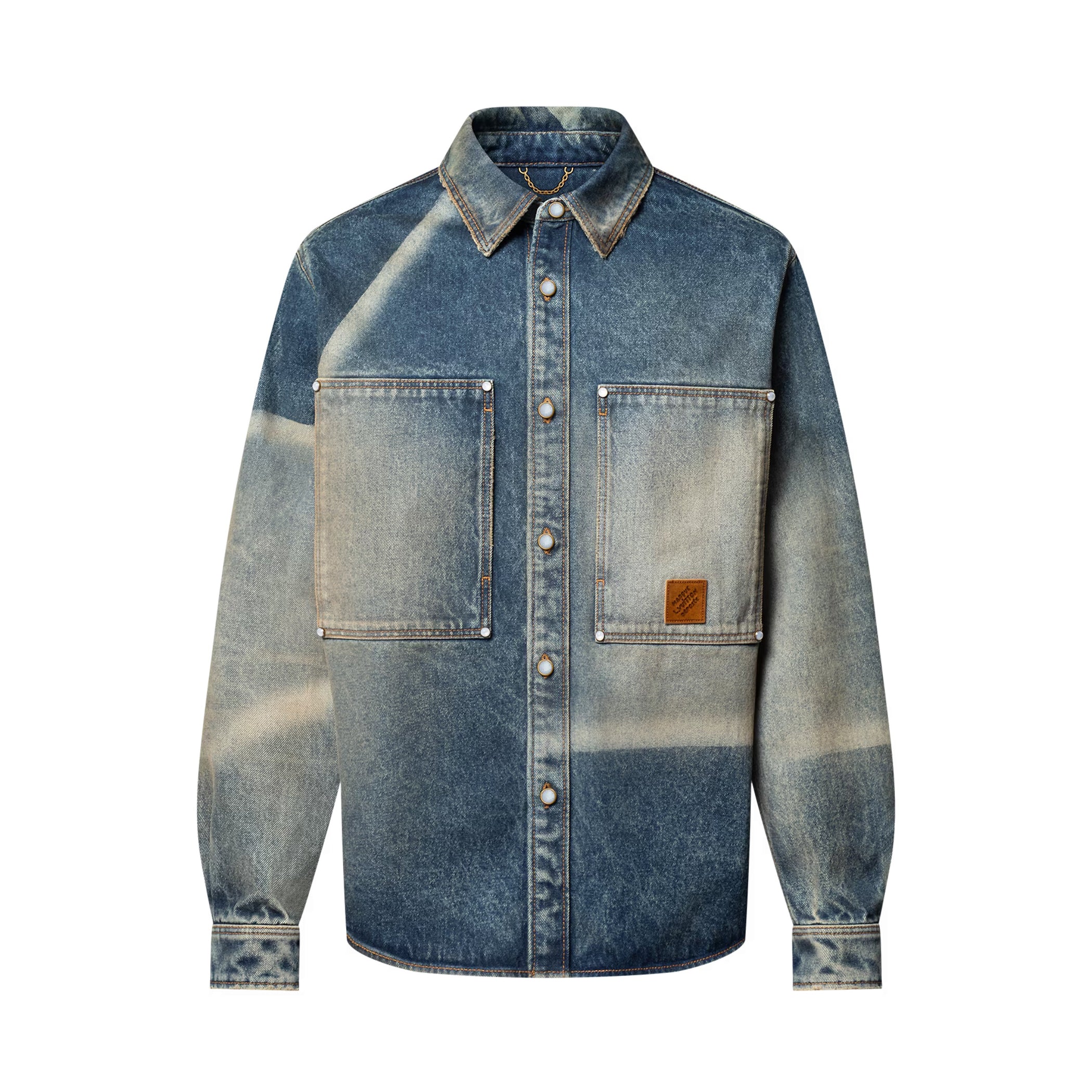 Louis Vuitton Men's Spring And Fall Blue Logo Badge Lapel Single Breasted Gradient Long Sleeved Shirt Jacket #75392