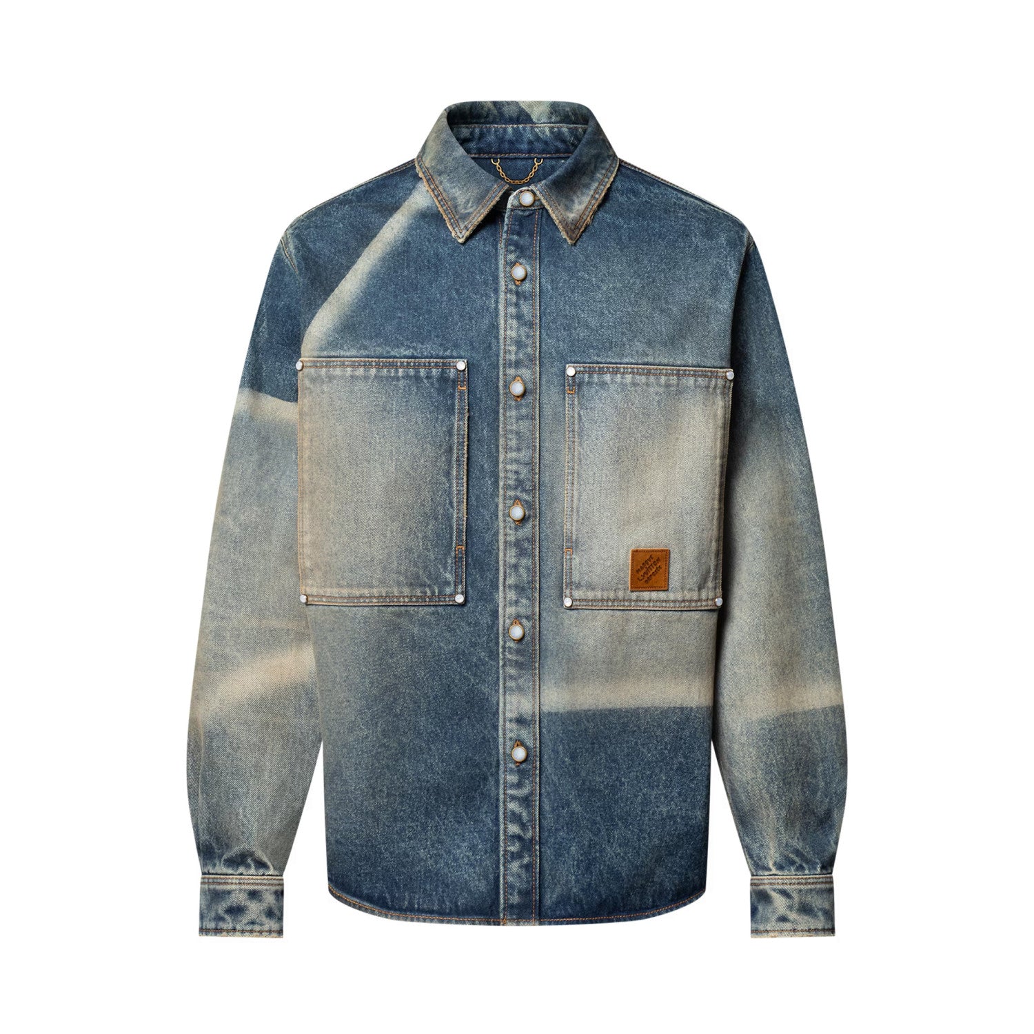 Louis Vuitton Men's Spring And Fall Blue Logo Badge Lapel Single Breasted Gradient Long Sleeved Shirt Jacket #75392